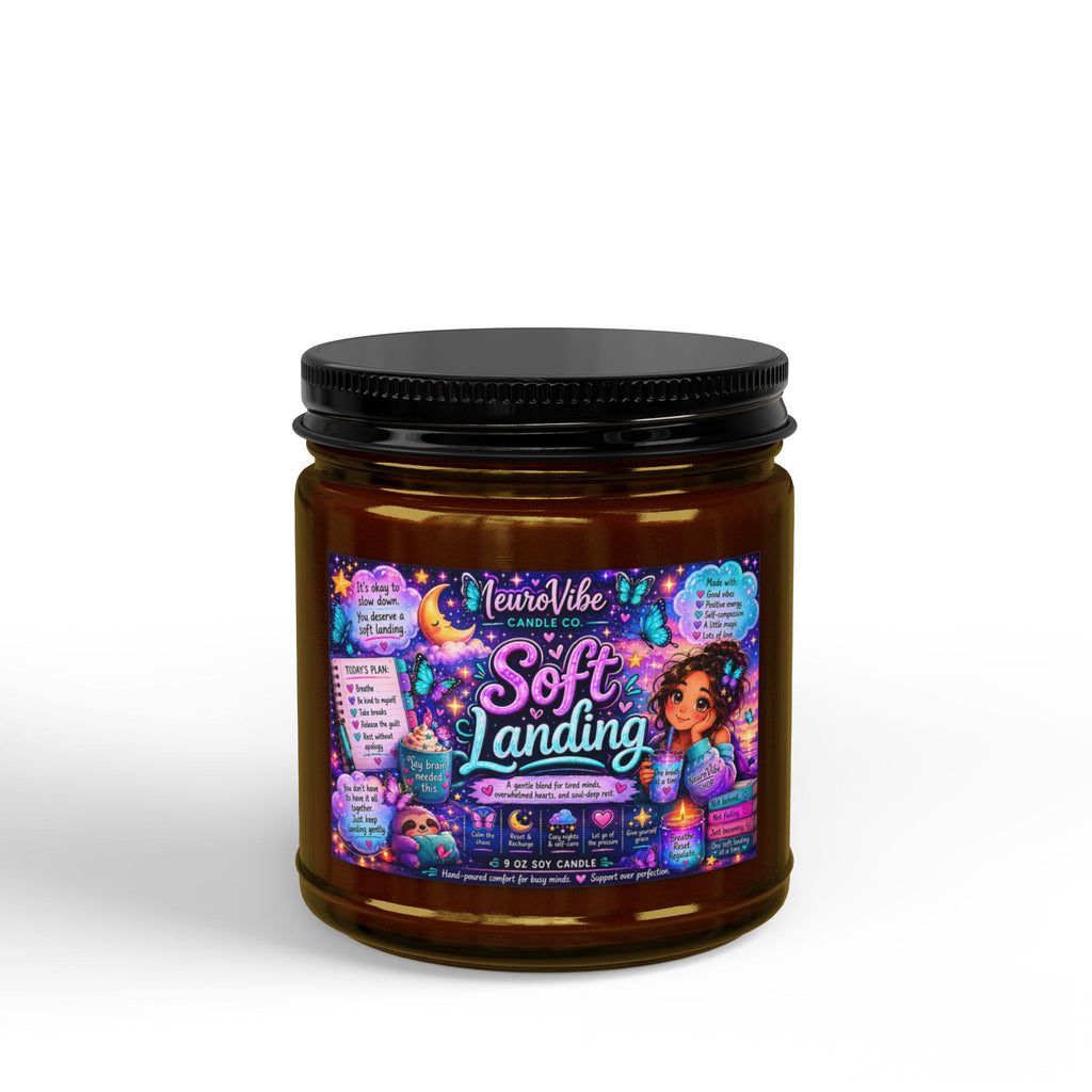 Soft Landing Scented Soy Candle — Calming Aromatherapy Jar (4oz & 9oz, Black Lid)