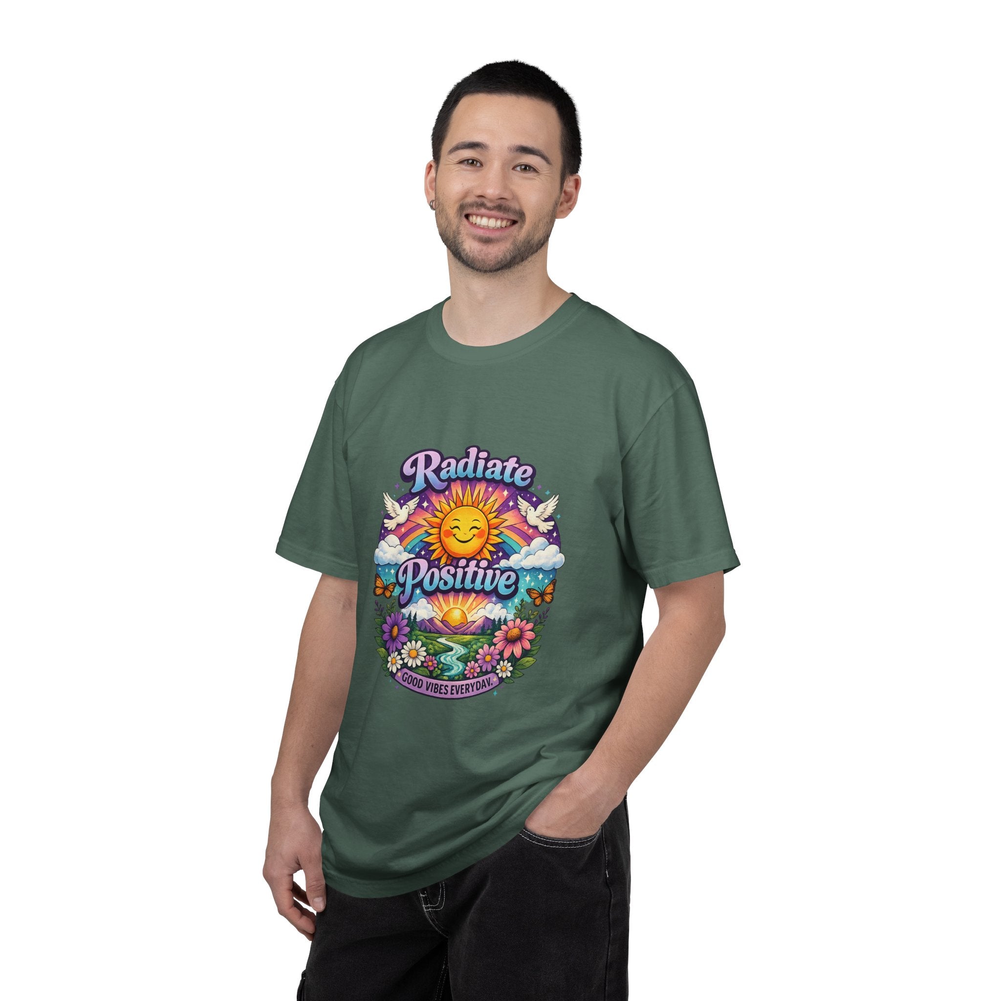 Radiate Positive Shirt – Groovy Purple & Teal Sunshine Floral Tee | Mental Health Awareness Gift