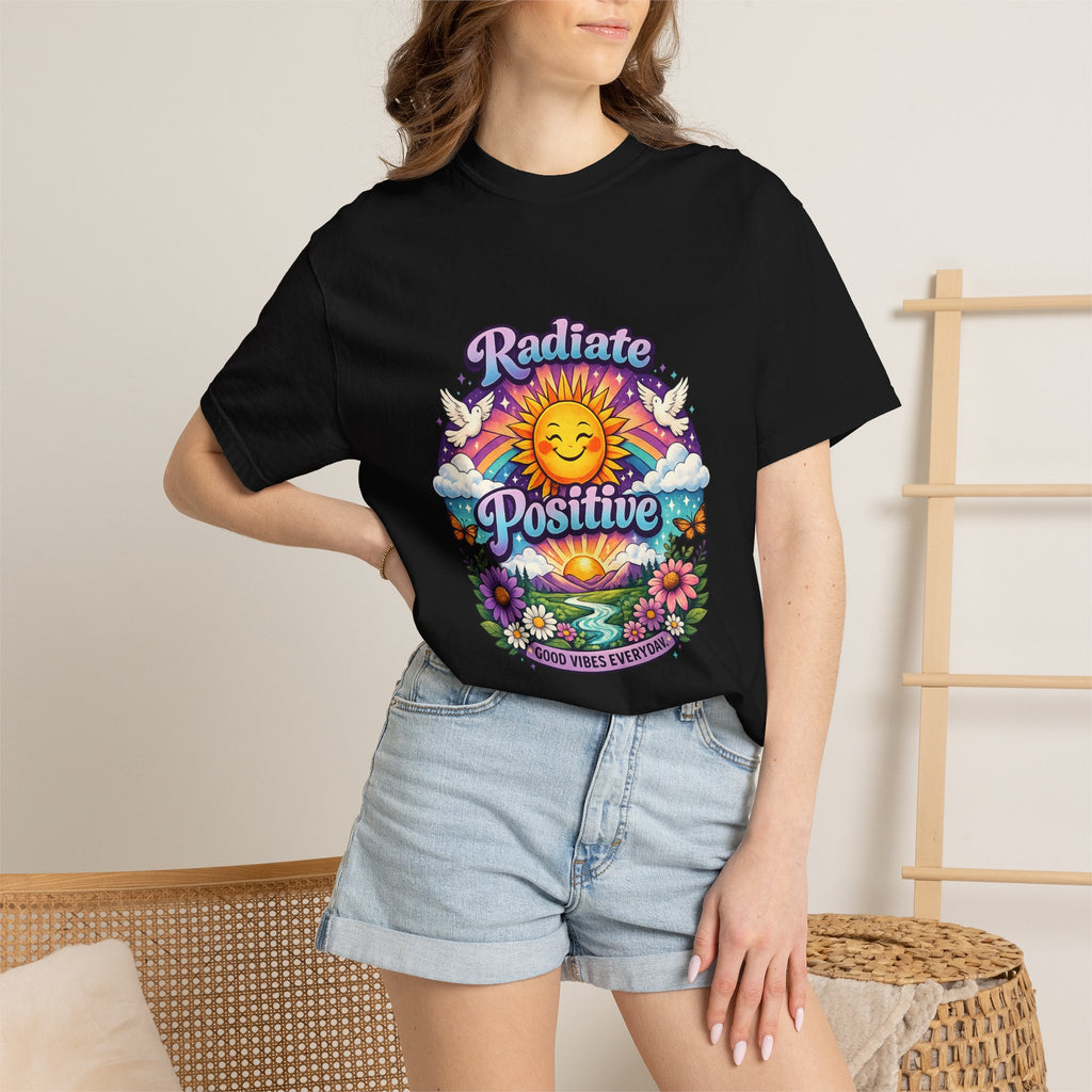 Radiate Positive Shirt – Groovy Purple & Teal Sunshine Floral Tee | Mental Health Awareness Gift