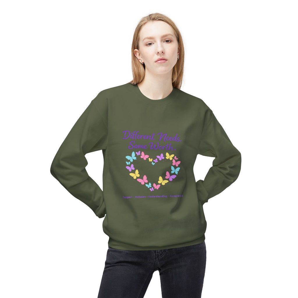 Different Needs Same Worth Crewneck | Special Needs Awareness Sweatshirt | Neurodiversity Acceptance Butterfly Sweatshirt | Inclusion Support Sweatshirt