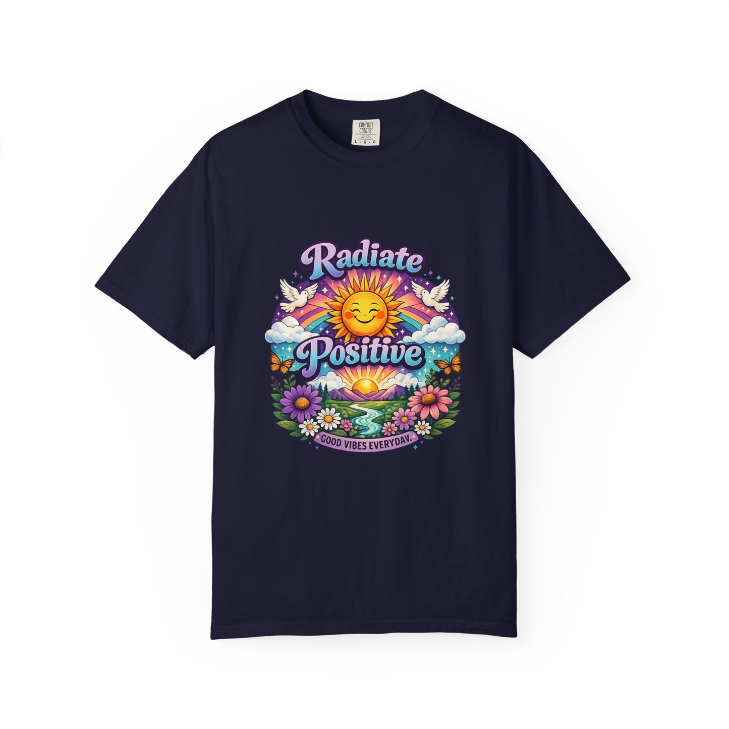 Radiate Positive Shirt – Groovy Purple & Teal Sunshine Floral Tee | Mental Health Awareness Gift