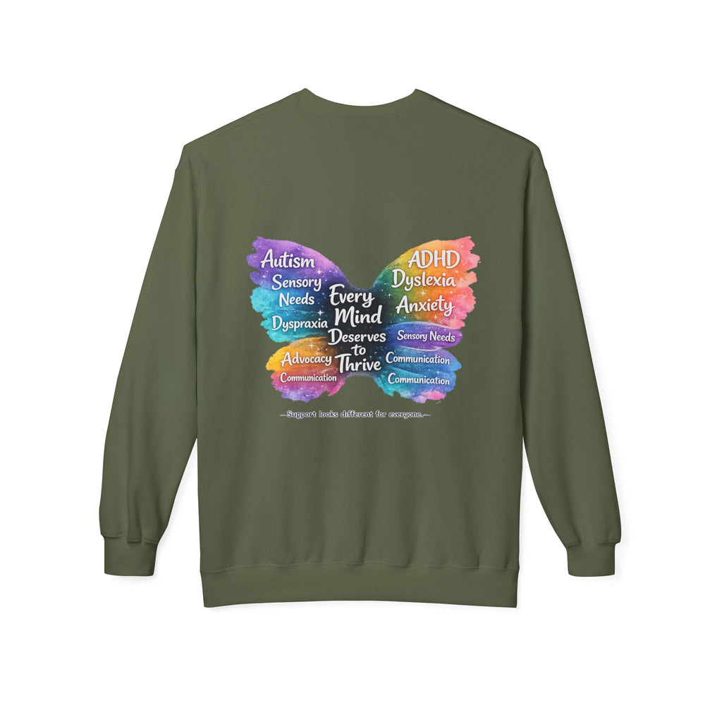 Different Needs Same Worth Crewneck | Special Needs Awareness Sweatshirt | Neurodiversity Acceptance Butterfly Sweatshirt | Inclusion Support Sweatshirt
