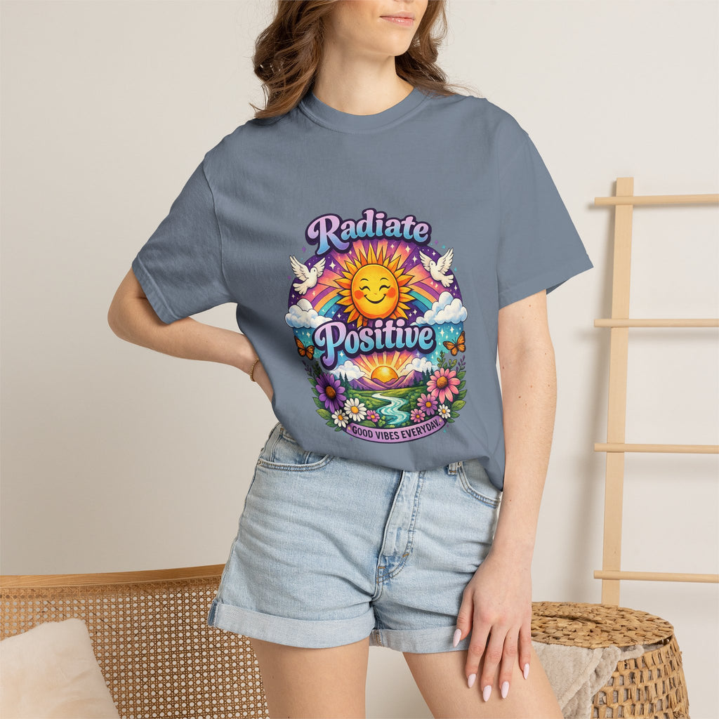 Radiate Positive Shirt – Groovy Purple & Teal Sunshine Floral Tee | Mental Health Awareness Gift