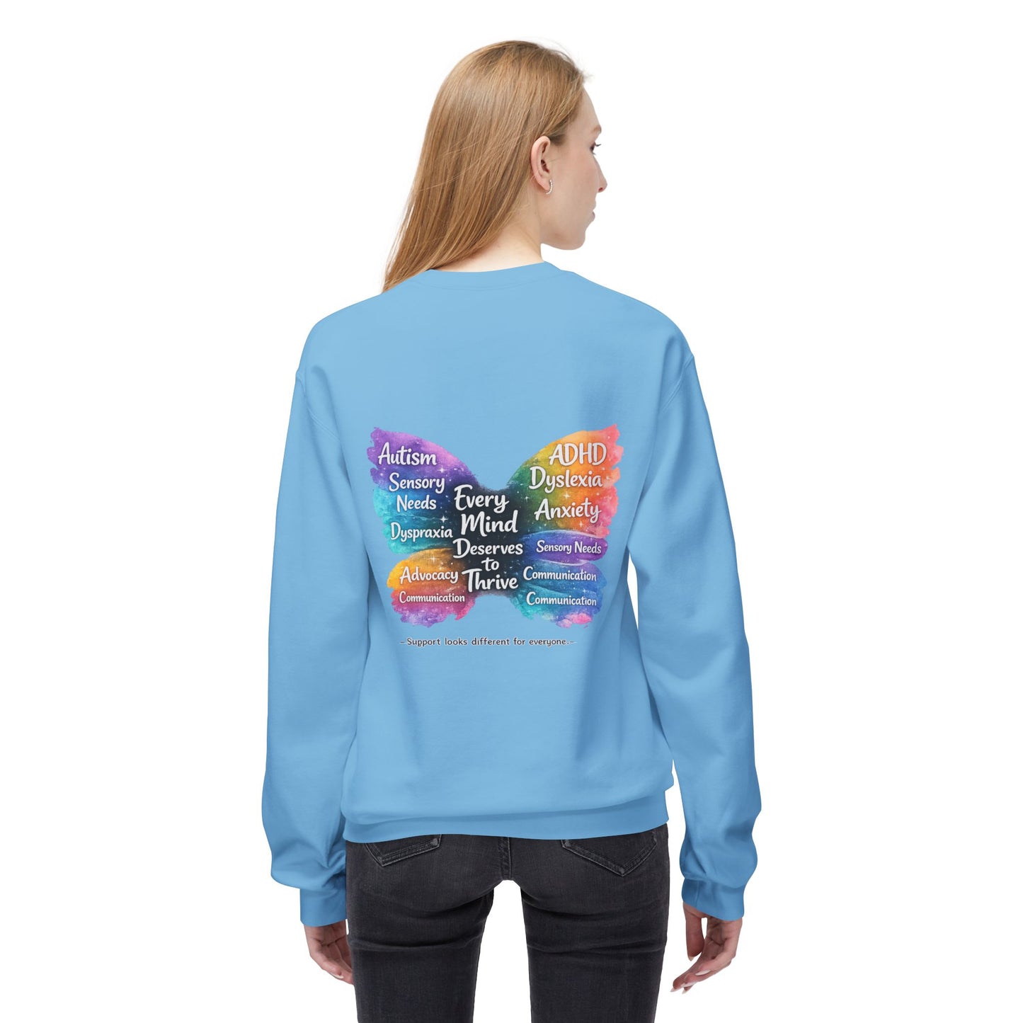 Different Needs Same Worth Crewneck | Special Needs Awareness Sweatshirt | Neurodiversity Acceptance Butterfly Sweatshirt | Inclusion Support Sweatshirt