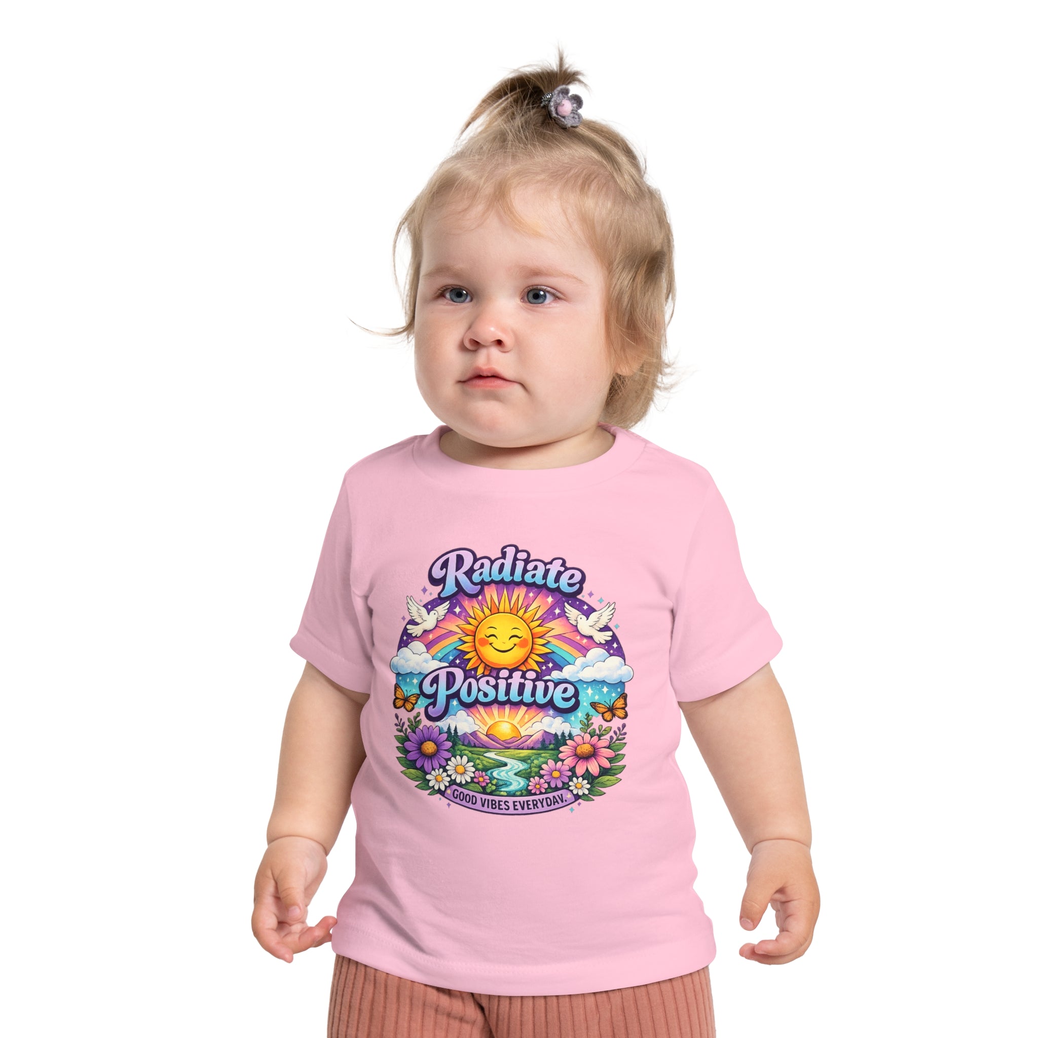 Radiate Positive Toddler T-Shirt – Purple Teal Sunshine Graphic Tee | Positive Vibes Kids Shirt | Inspirational Rainbow Toddler Clothing