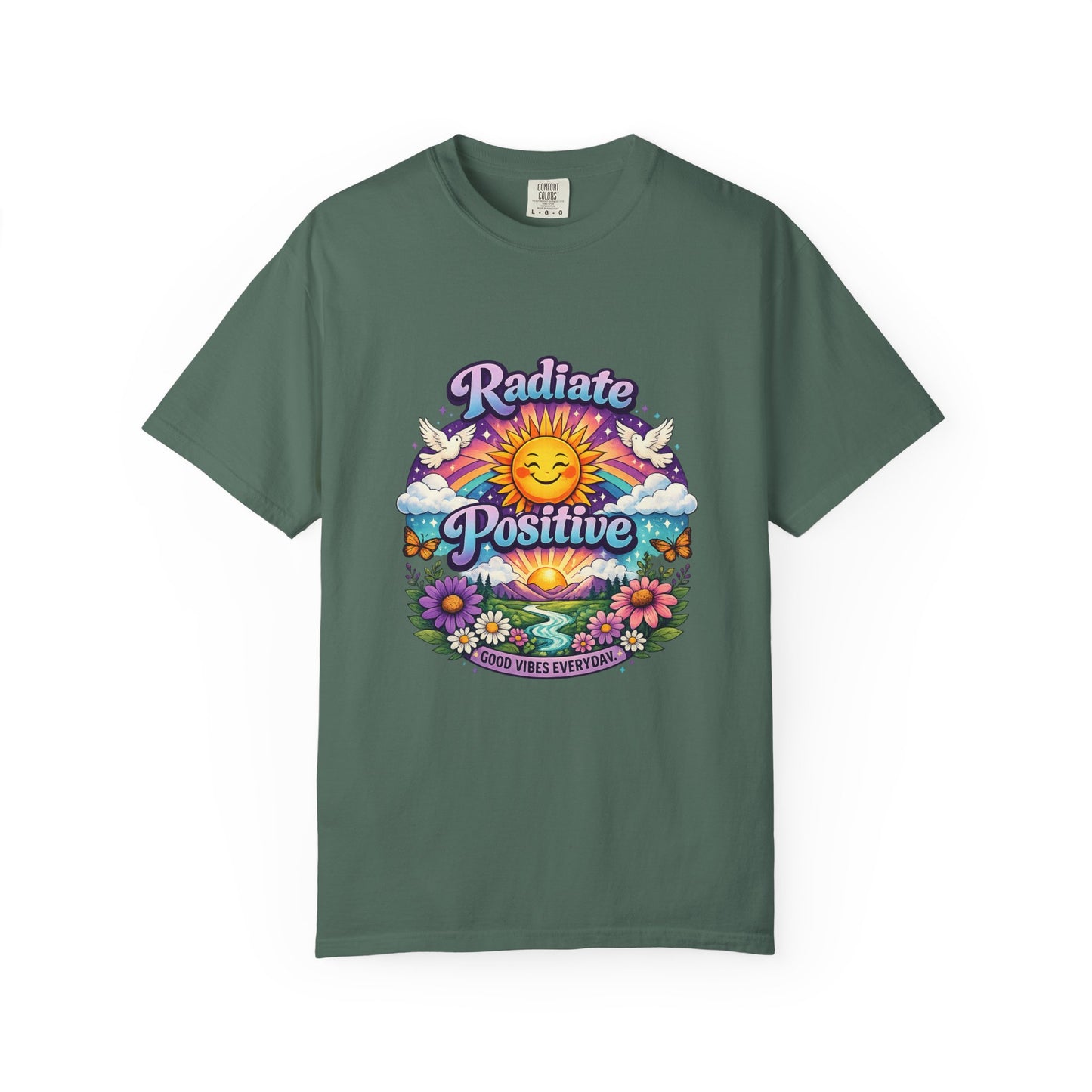 Radiate Positive Shirt – Groovy Purple & Teal Sunshine Floral Tee | Mental Health Awareness Gift