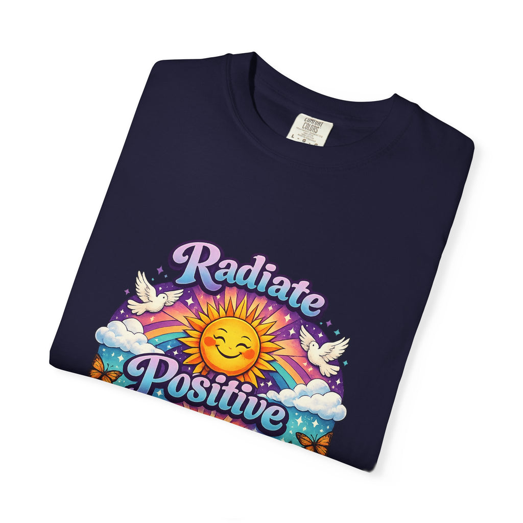 Radiate Positive Shirt – Groovy Purple & Teal Sunshine Floral Tee | Mental Health Awareness Gift