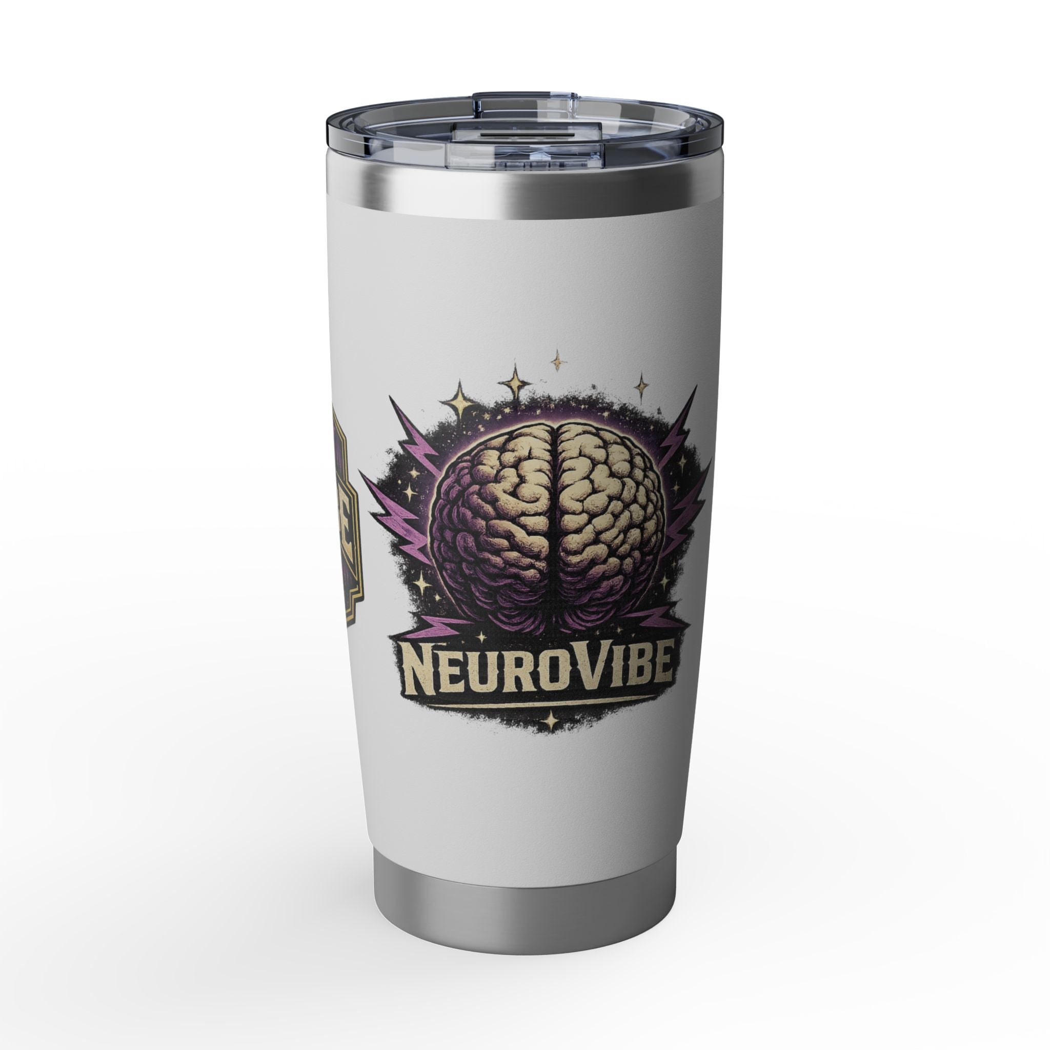 NeuroVibe Shop Ignite Your Mind 20oz Tumbler | Purple Lightning Brain Design | ADHD Autism Awareness Travel Mug | Neurodiversity Mental Health Gift
