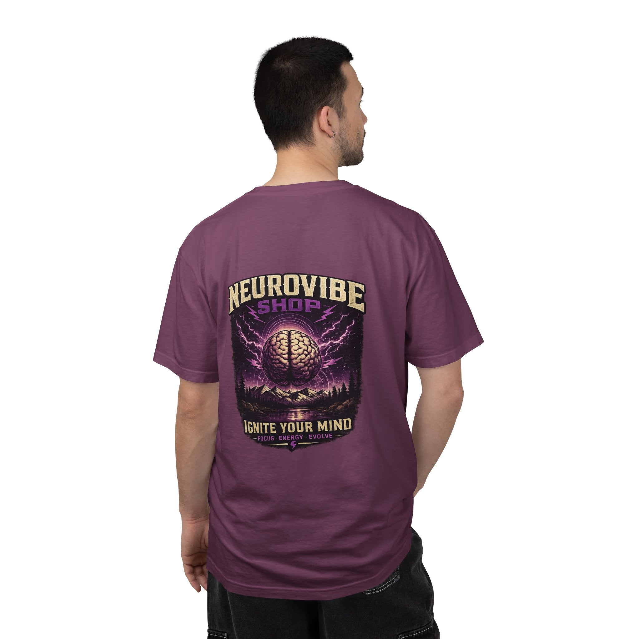 NeuroVibe Shop Ignite Your Mind T-Shirt | Purple Lightning Brain Graphic Tee | Neurodiversity Awareness Shirt | ADHD Autism Mental Health Support Apparel
