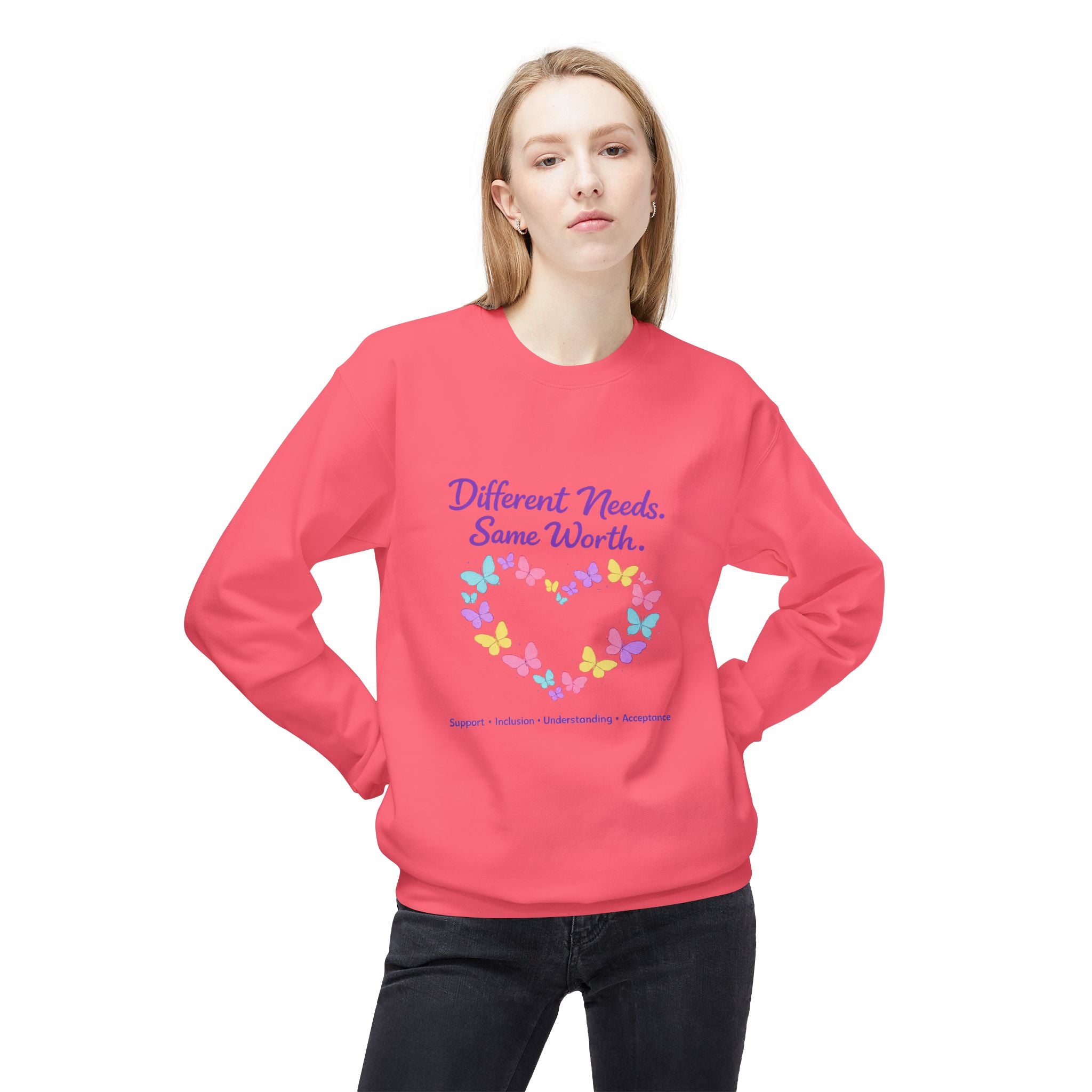 Different Needs Same Worth Crewneck | Special Needs Awareness Sweatshirt | Neurodiversity Acceptance Butterfly Sweatshirt | Inclusion Support Sweatshirt