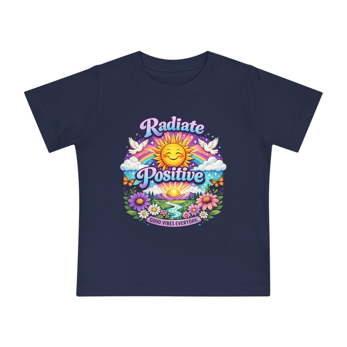 Radiate Positive Toddler T-Shirt – Purple Teal Sunshine Graphic Tee | Positive Vibes Kids Shirt | Inspirational Rainbow Toddler Clothing