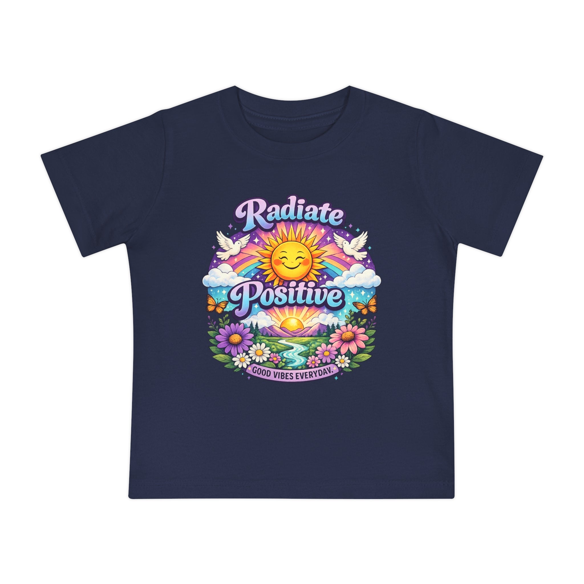 Radiate Positive Toddler T-Shirt – Purple Teal Sunshine Graphic Tee | Positive Vibes Kids Shirt | Inspirational Rainbow Toddler Clothing
