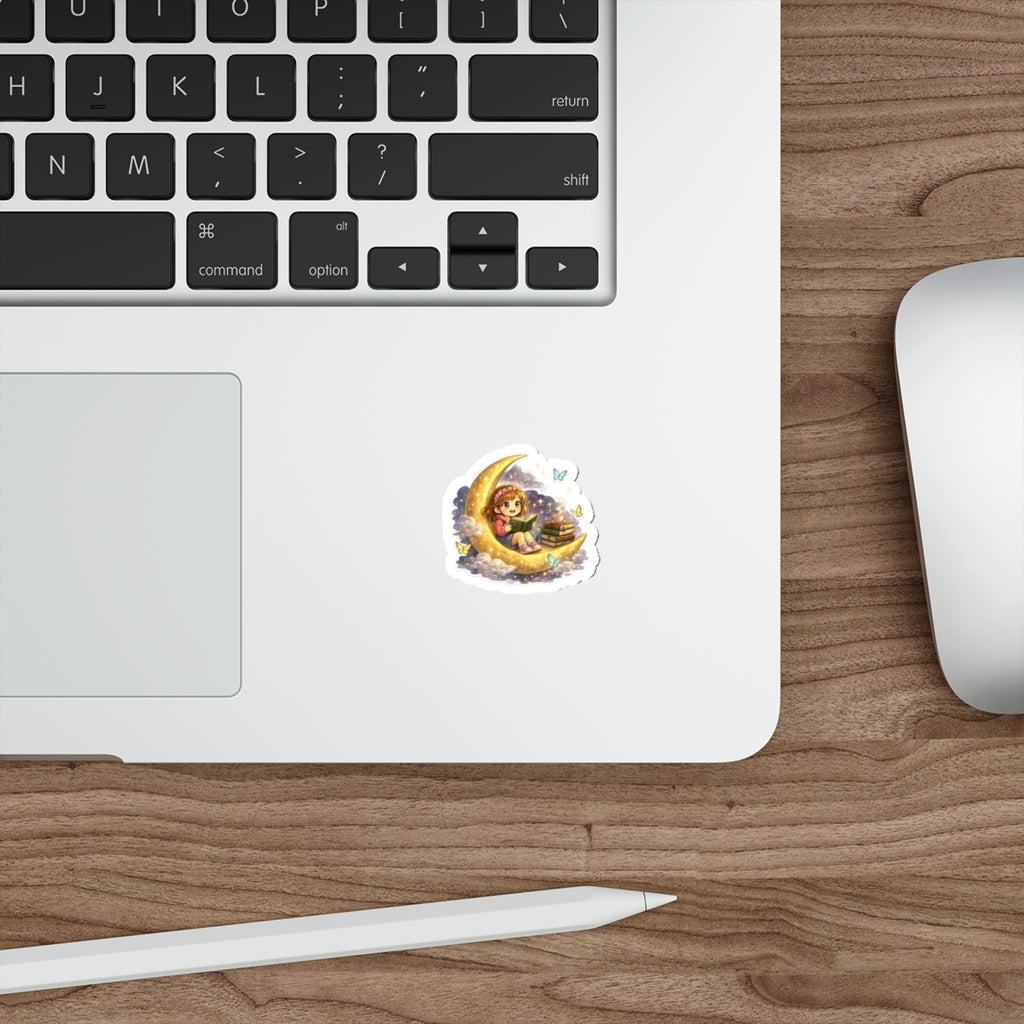 Book Lover Lyra Sticker | Reading Moon Girl Sticker | NeuroVibe Stories Collection | Children’s Book Character
