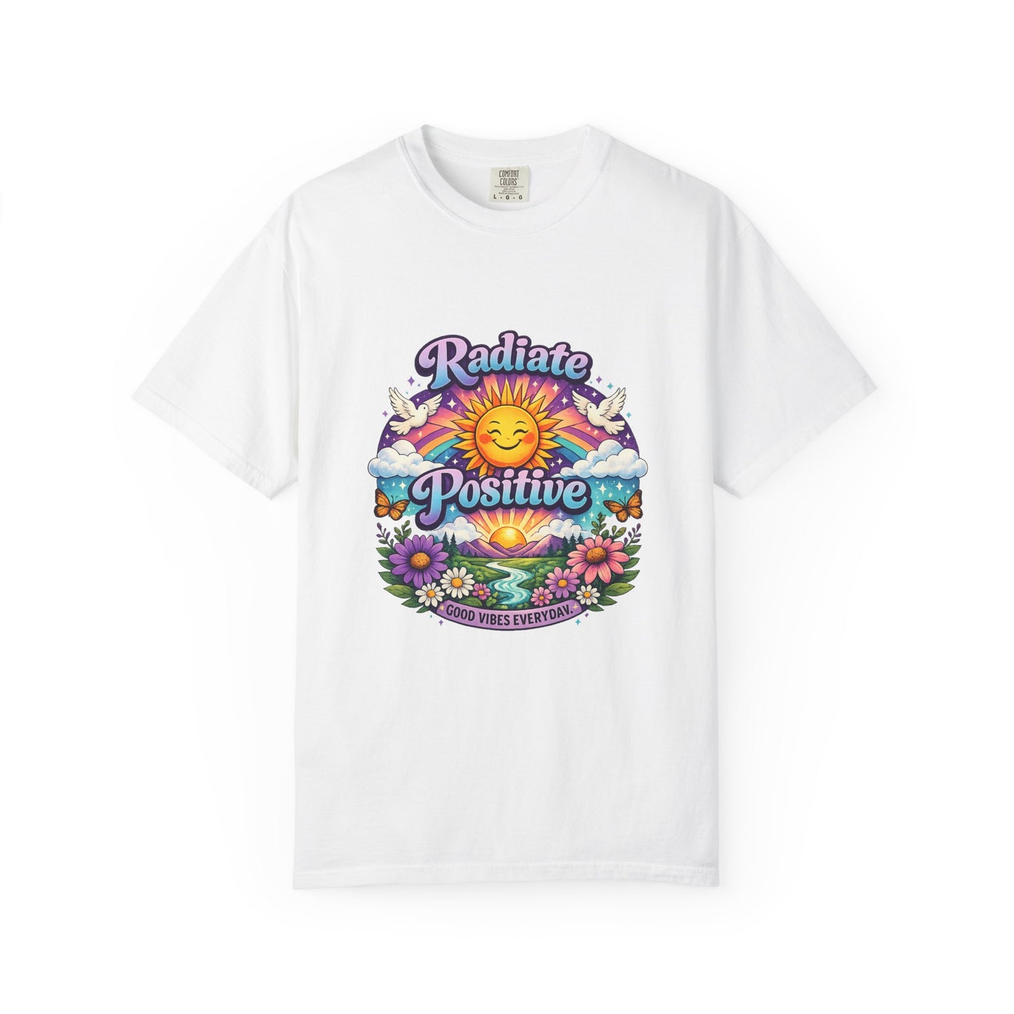 Radiate Positive Shirt – Groovy Purple & Teal Sunshine Floral Tee | Mental Health Awareness Gift