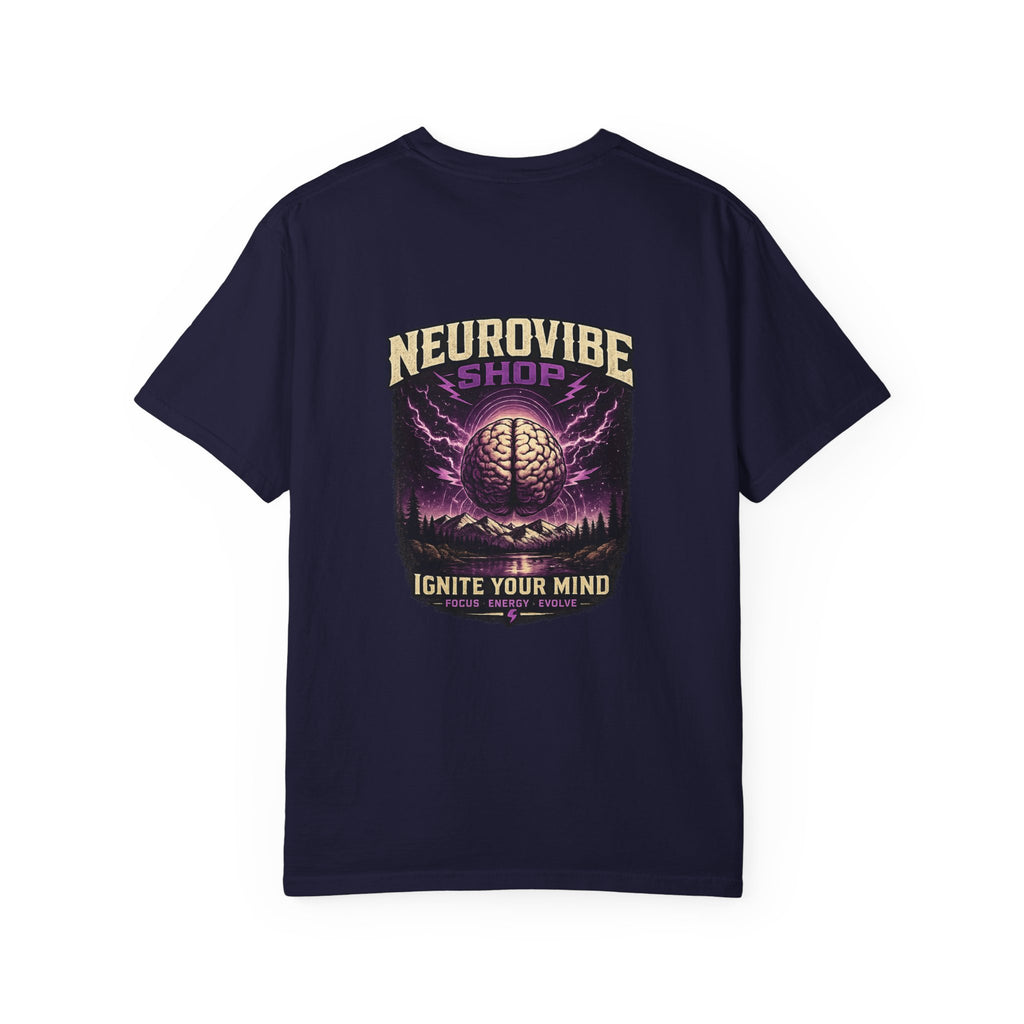 NeuroVibe Shop Ignite Your Mind T-Shirt | Purple Lightning Brain Graphic Tee | Neurodiversity Awareness Shirt | ADHD Autism Mental Health Support Apparel