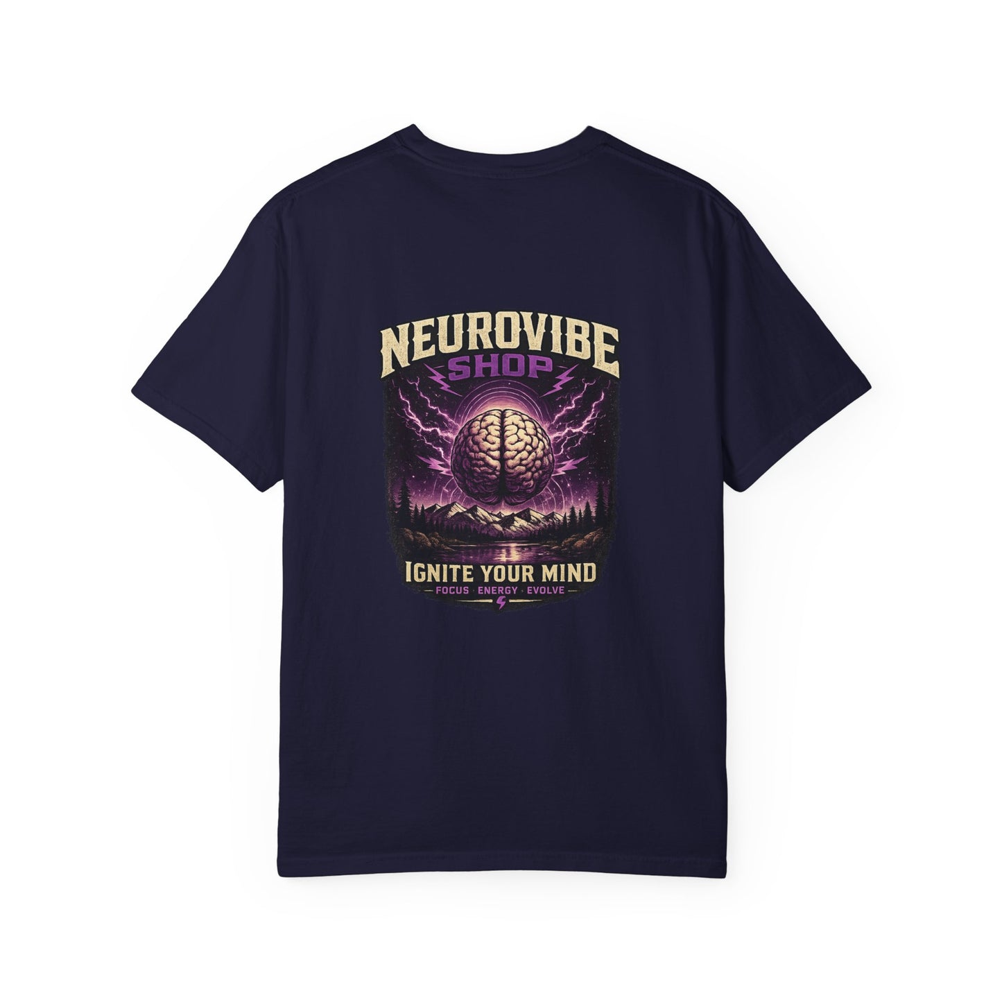 NeuroVibe Shop Ignite Your Mind T-Shirt | Purple Lightning Brain Graphic Tee | Neurodiversity Awareness Shirt | ADHD Autism Mental Health Support Apparel