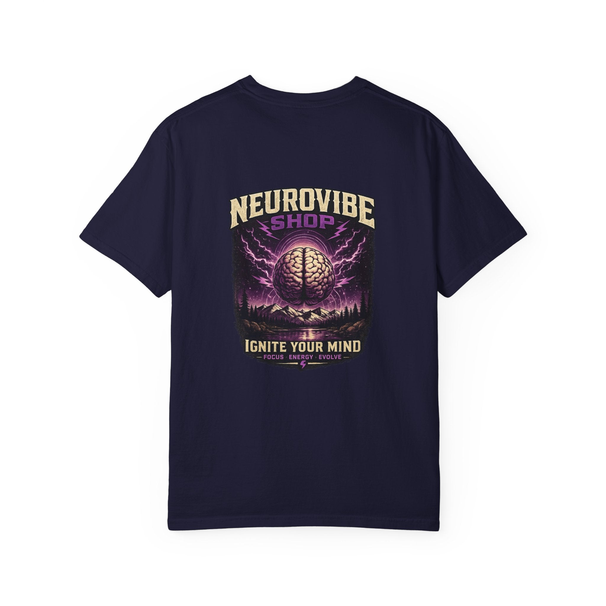 NeuroVibe Shop Ignite Your Mind T-Shirt | Purple Lightning Brain Graphic Tee | Neurodiversity Awareness Shirt | ADHD Autism Mental Health Support Apparel