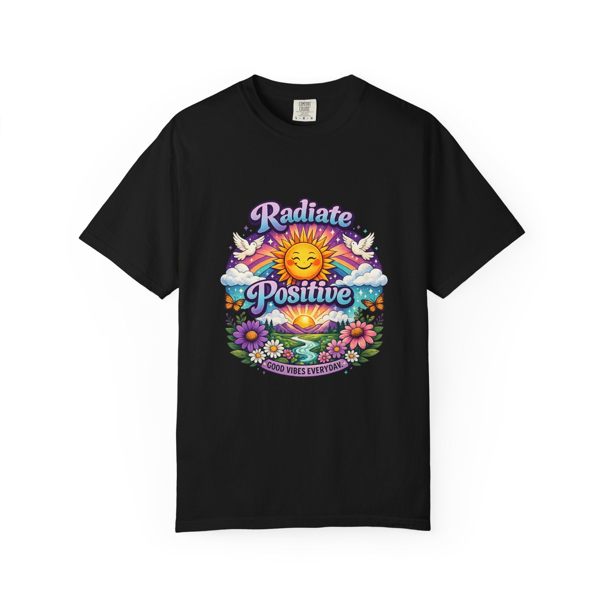 Radiate Positive Shirt – Groovy Purple & Teal Sunshine Floral Tee | Mental Health Awareness Gift