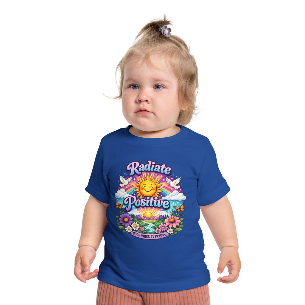 Radiate Positive Toddler T-Shirt – Purple Teal Sunshine Graphic Tee | Positive Vibes Kids Shirt | Inspirational Rainbow Toddler Clothing