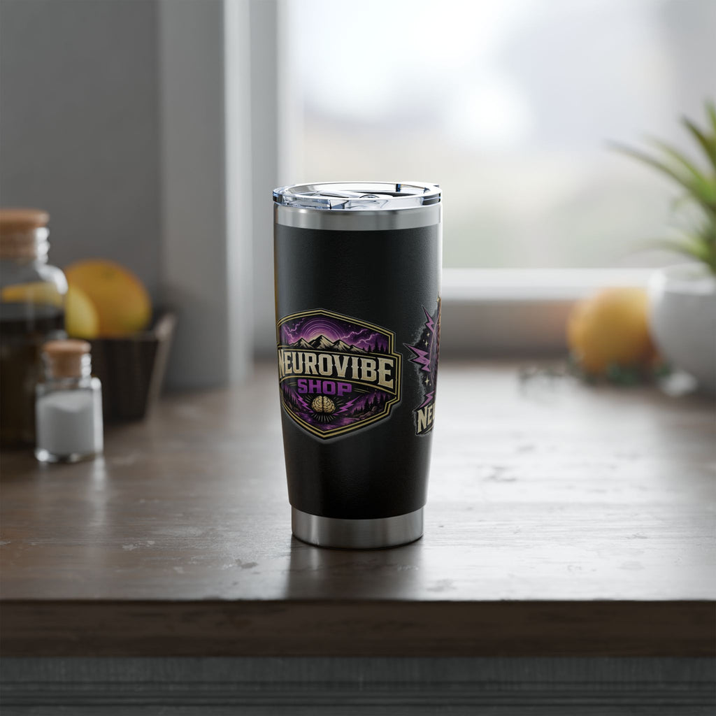 NeuroVibe Shop Ignite Your Mind 20oz Tumbler | Purple Lightning Brain Design | ADHD Autism Awareness Travel Mug | Neurodiversity Mental Health Gift