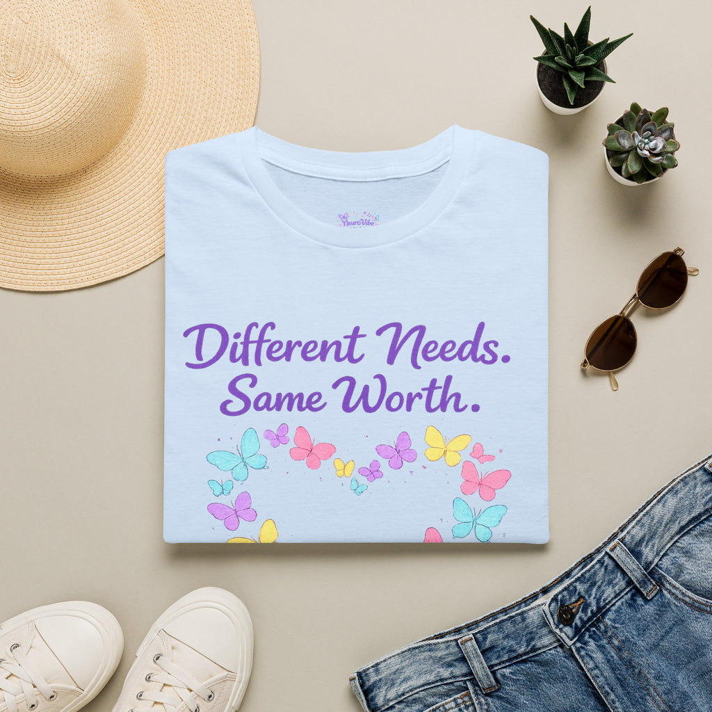 Different Needs Same Worth Shirt | Special Needs Awareness Tee | Neurodiversity Acceptance Butterfly T-Shirt