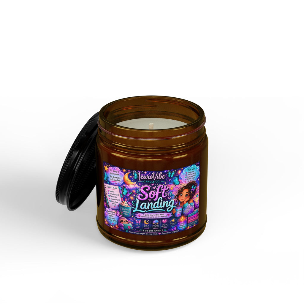 Soft Landing Scented Soy Candle — Calming Aromatherapy Jar (4oz & 9oz, Black Lid)