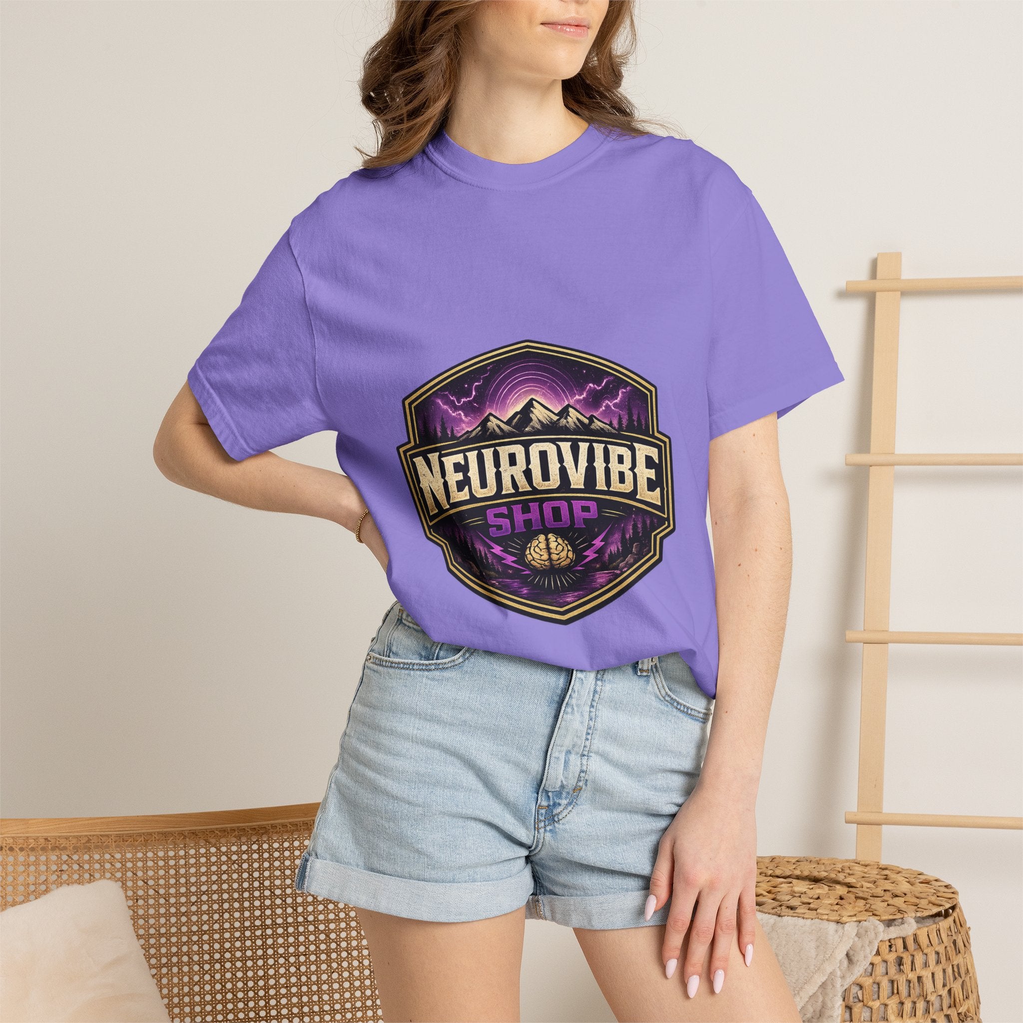 NeuroVibe Shop Ignite Your Mind T-Shirt | Purple Lightning Brain Graphic Tee | Neurodiversity Awareness Shirt | ADHD Autism Mental Health Support Apparel