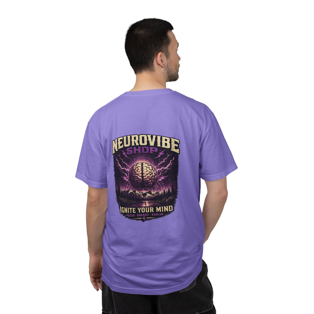 NeuroVibe Shop Ignite Your Mind T-Shirt | Purple Lightning Brain Graphic Tee | Neurodiversity Awareness Shirt | ADHD Autism Mental Health Support Apparel