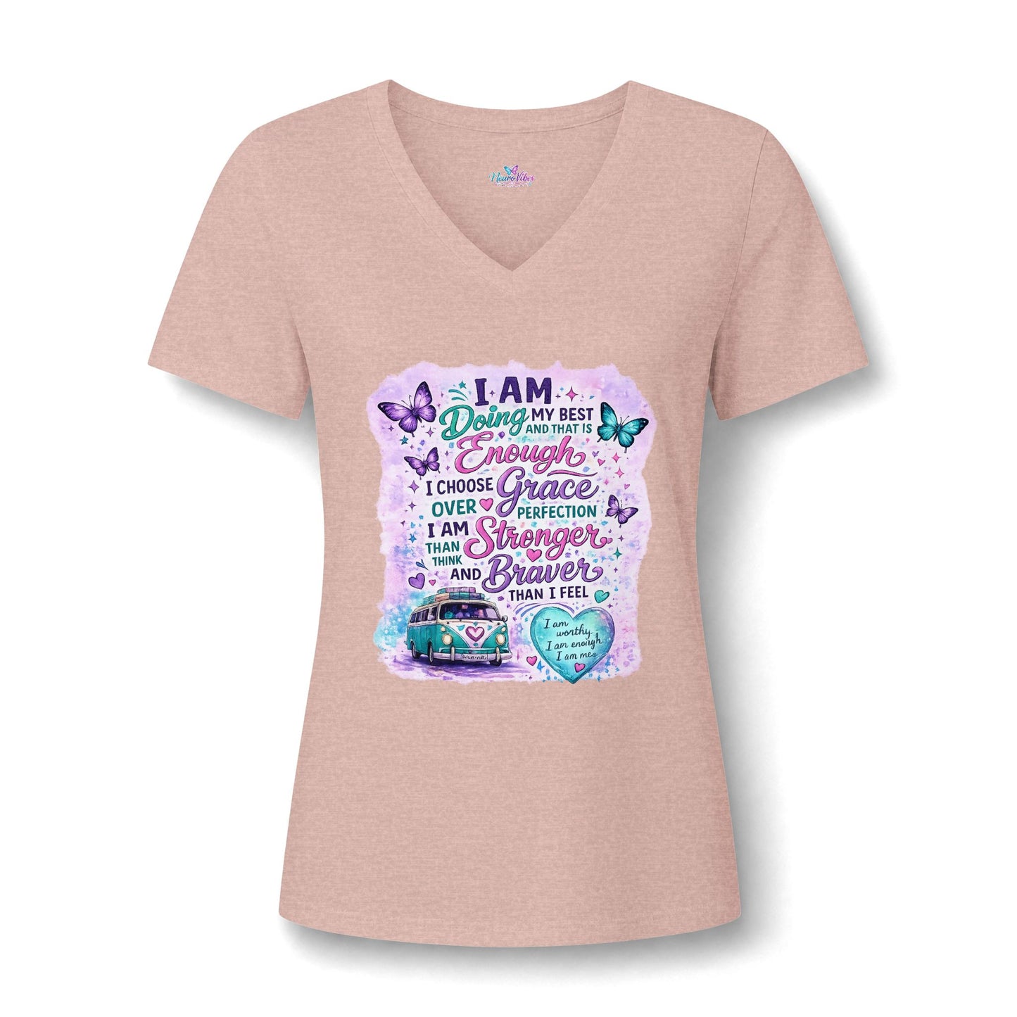 V‑Neck Tee — NeuroVibes Positive Affirmation T-Shirt | Choose Grace Over Perfection 💜🦋