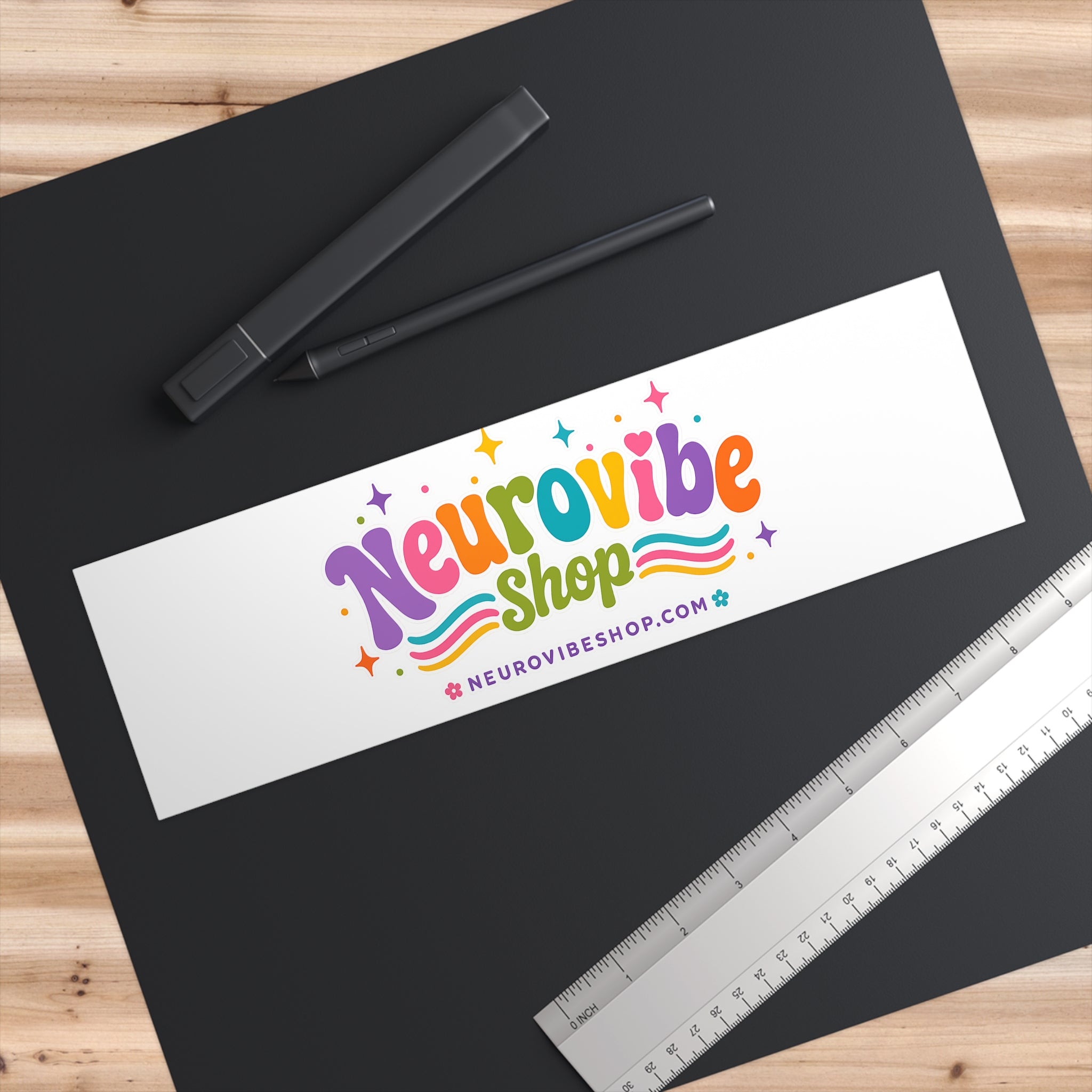 NeuroVibe Shop Bumper Sticker
NeuroVibe Shop Bumper Sticker | Colorful Retro Neurodiversity Logo Car Decal