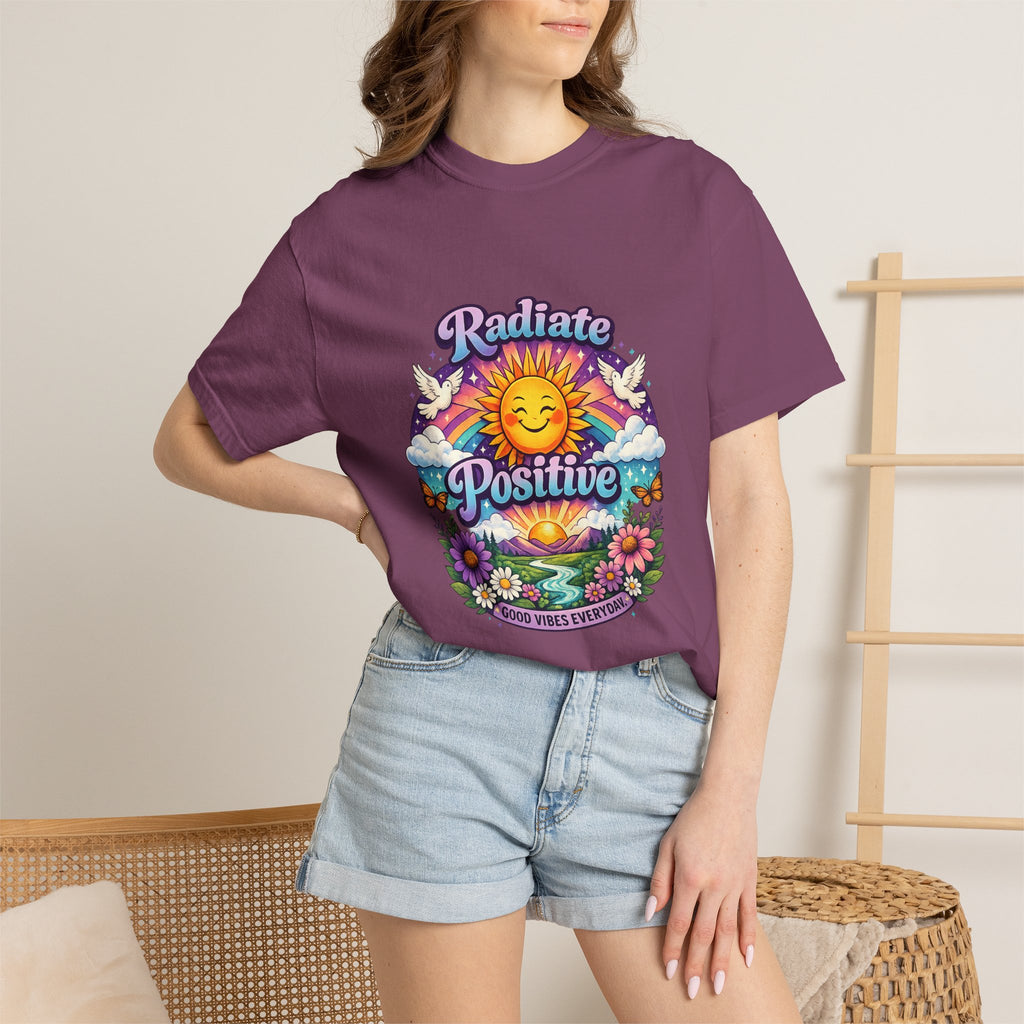 Radiate Positive Shirt – Groovy Purple & Teal Sunshine Floral Tee | Mental Health Awareness Gift