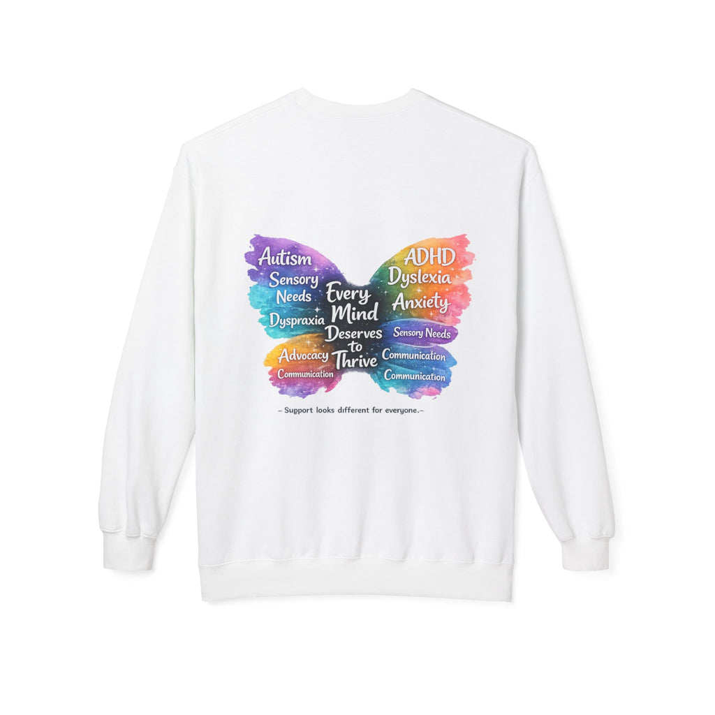 Different Needs Same Worth Crewneck | Special Needs Awareness Sweatshirt | Neurodiversity Acceptance Butterfly Sweatshirt | Inclusion Support Sweatshirt