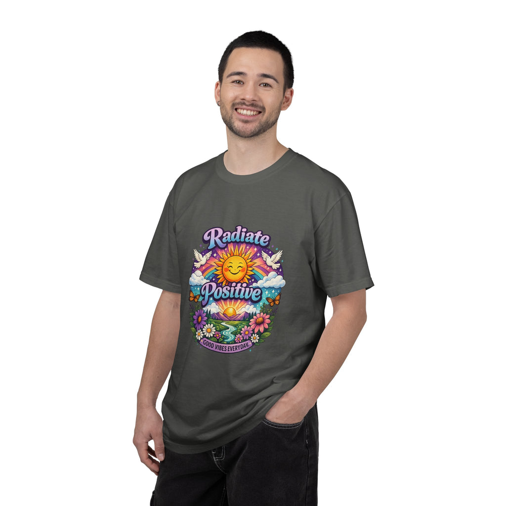 Radiate Positive Shirt – Groovy Purple & Teal Sunshine Floral Tee | Mental Health Awareness Gift