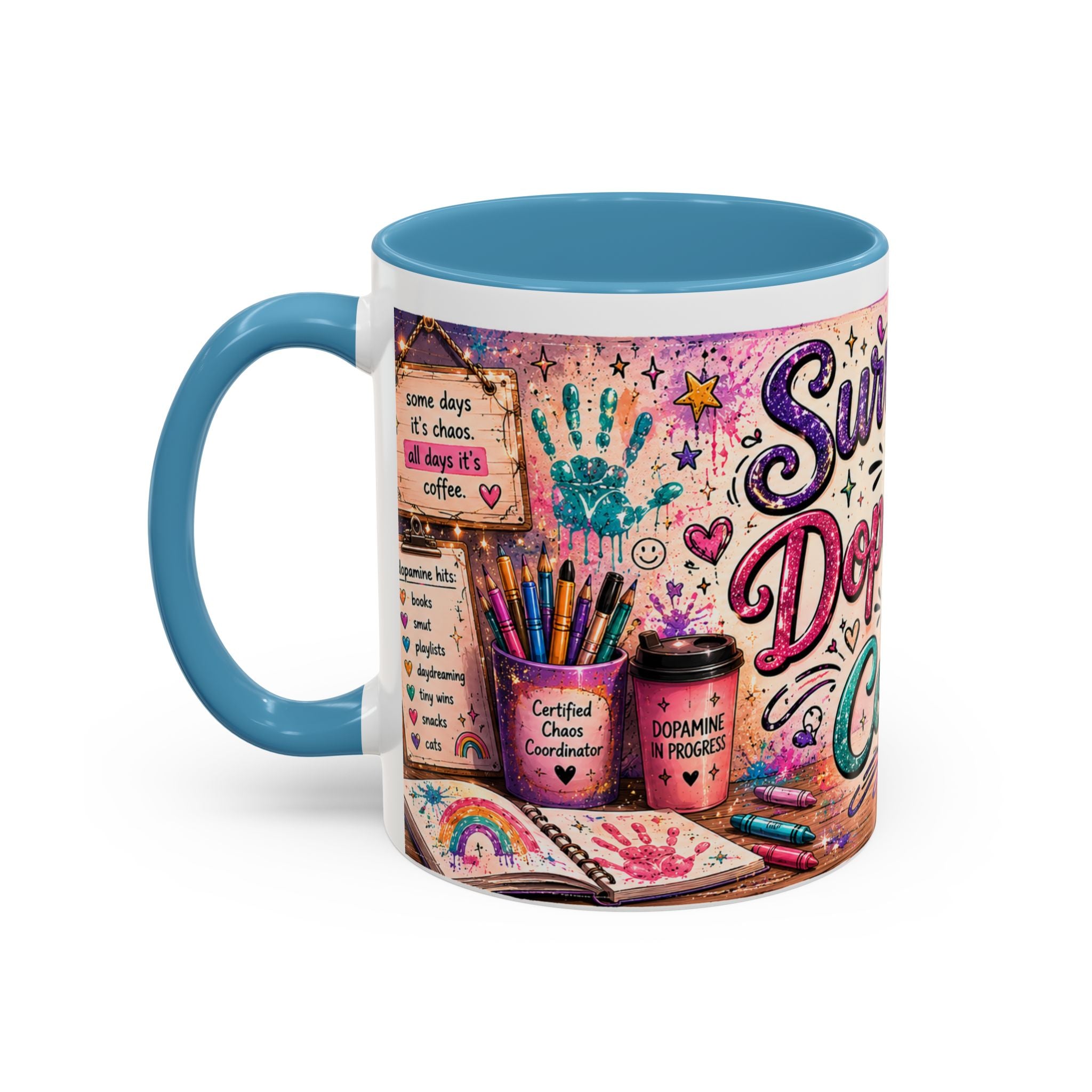 Surviving on Dopamine & Coffee Mug ☕ | Neurospicy Glitter Accent Cup | NeuroVibe Shop™
