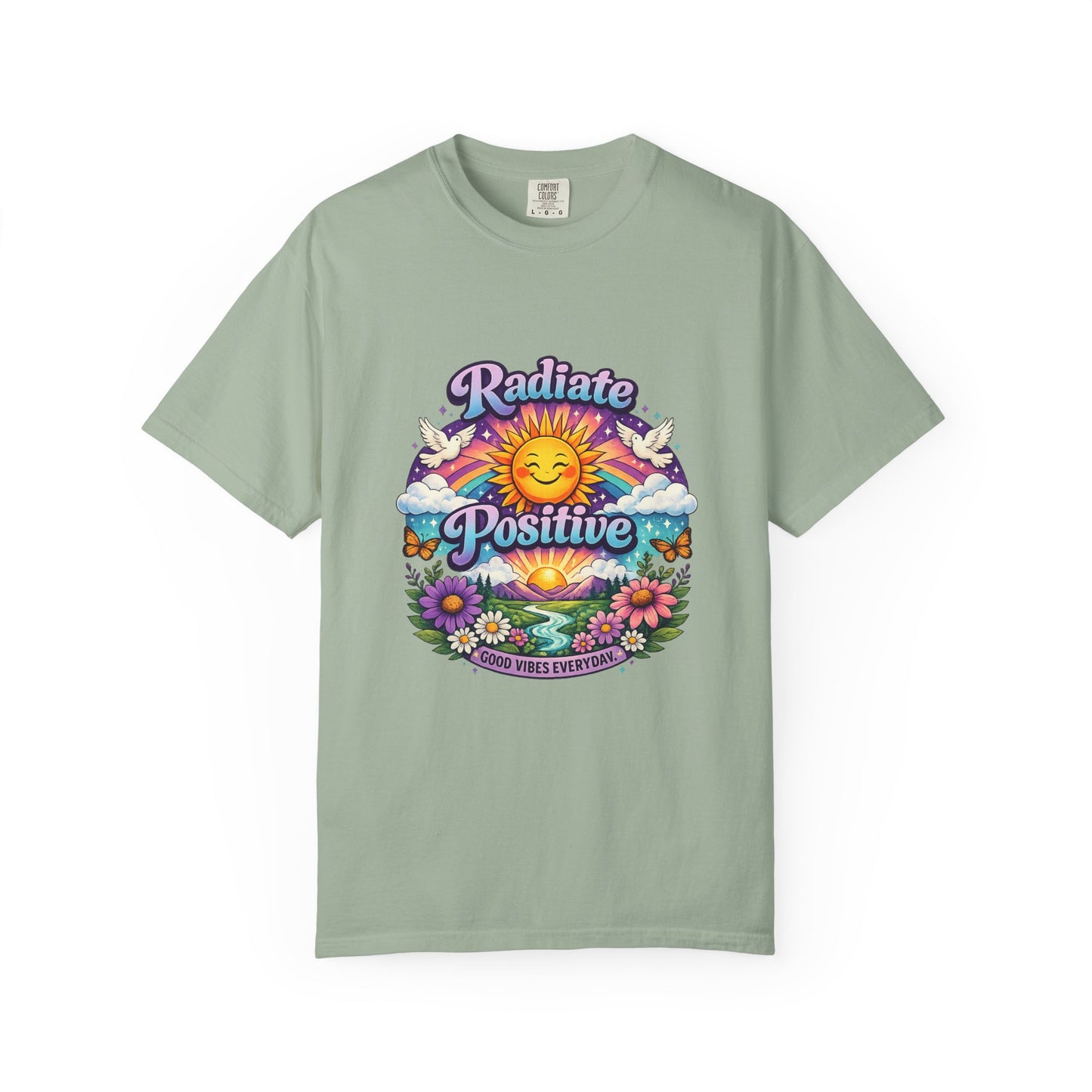 Radiate Positive Shirt – Groovy Purple & Teal Sunshine Floral Tee | Mental Health Awareness Gift