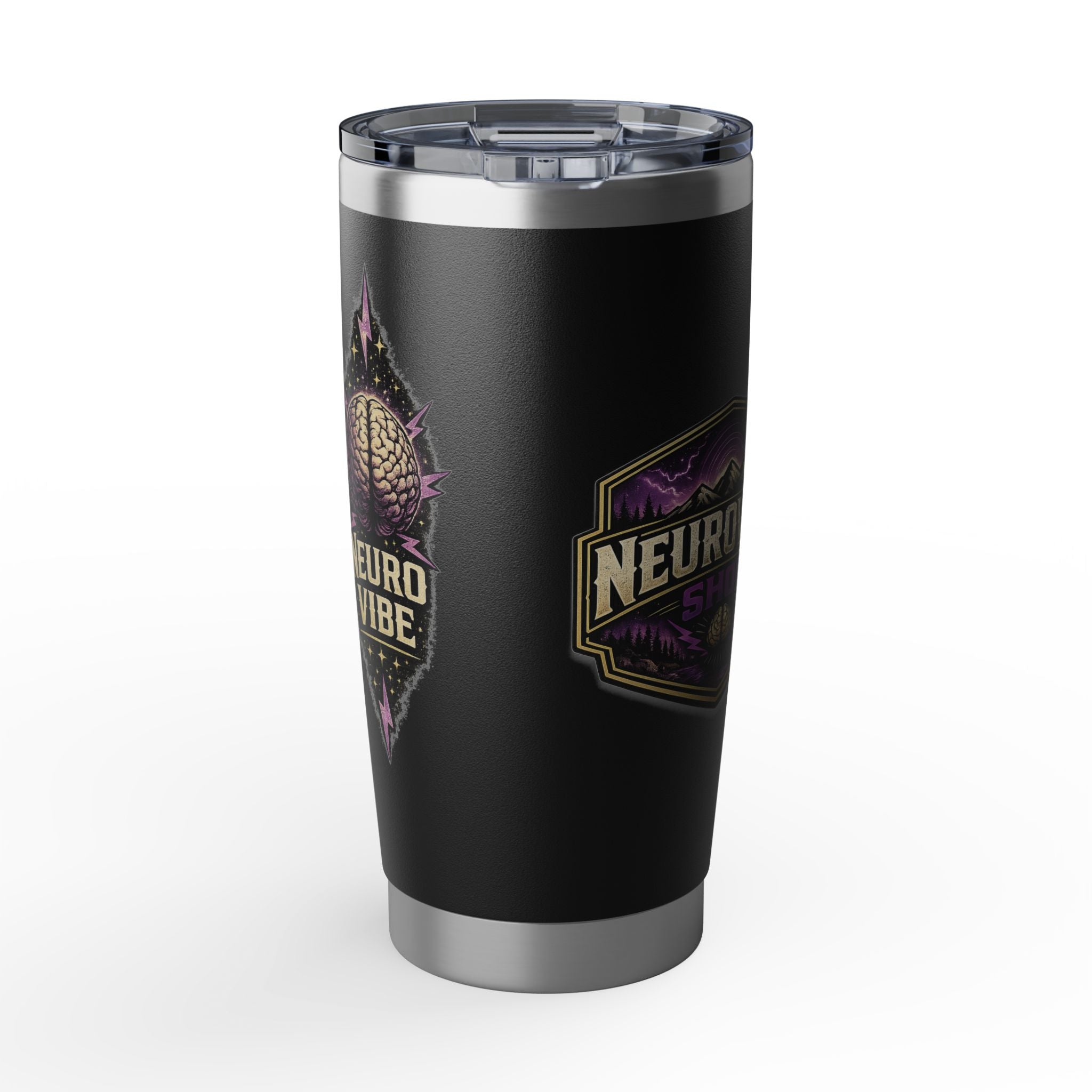 NeuroVibe Shop Ignite Your Mind 20oz Tumbler | Purple Lightning Brain Design | ADHD Autism Awareness Travel Mug | Neurodiversity Mental Health Gift
