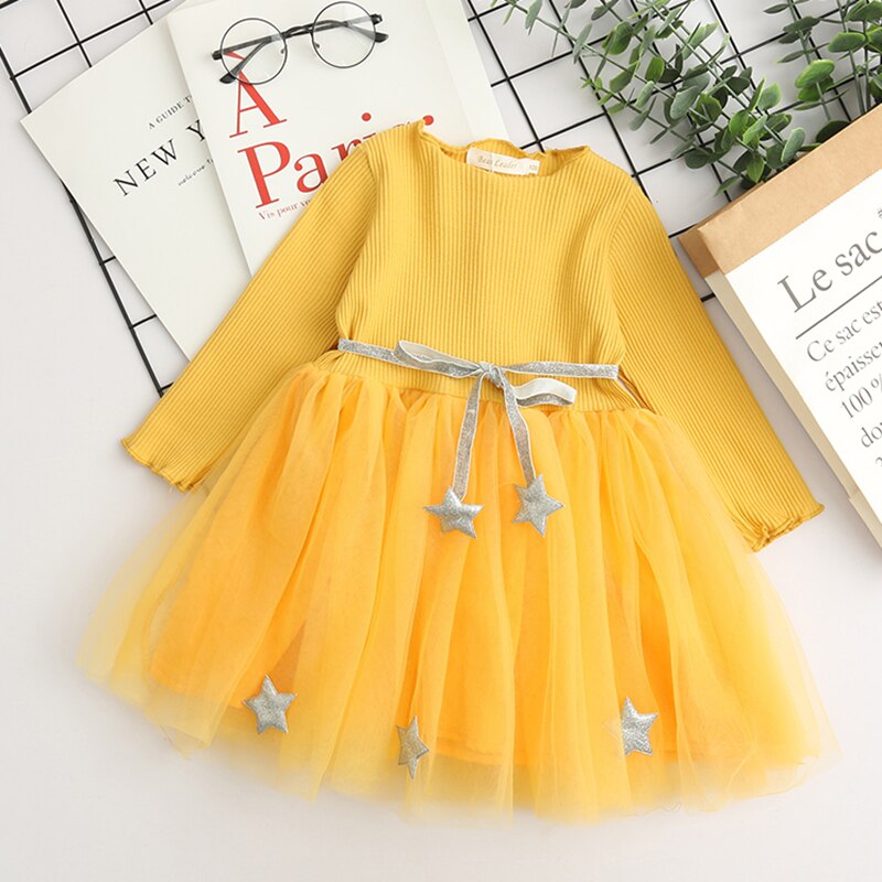 Bear Leader Girls Dress Pentagram Princess Dress Brand Girls Clothes Children Clothing European and American Style Girls Dresses