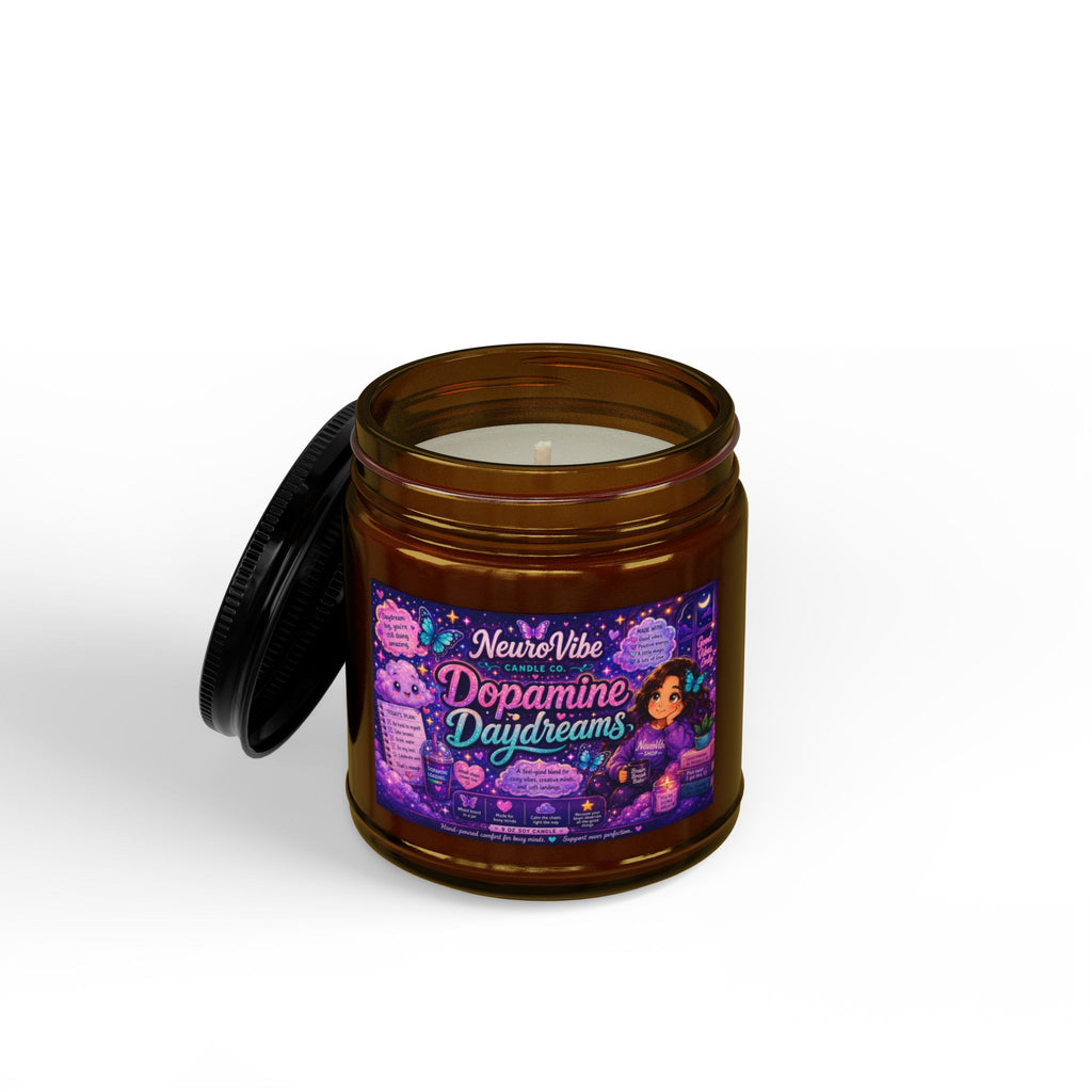 Dopamine Daydreams Scented Soy Candle — 4oz & 9oz Amber Jar with Black Lid