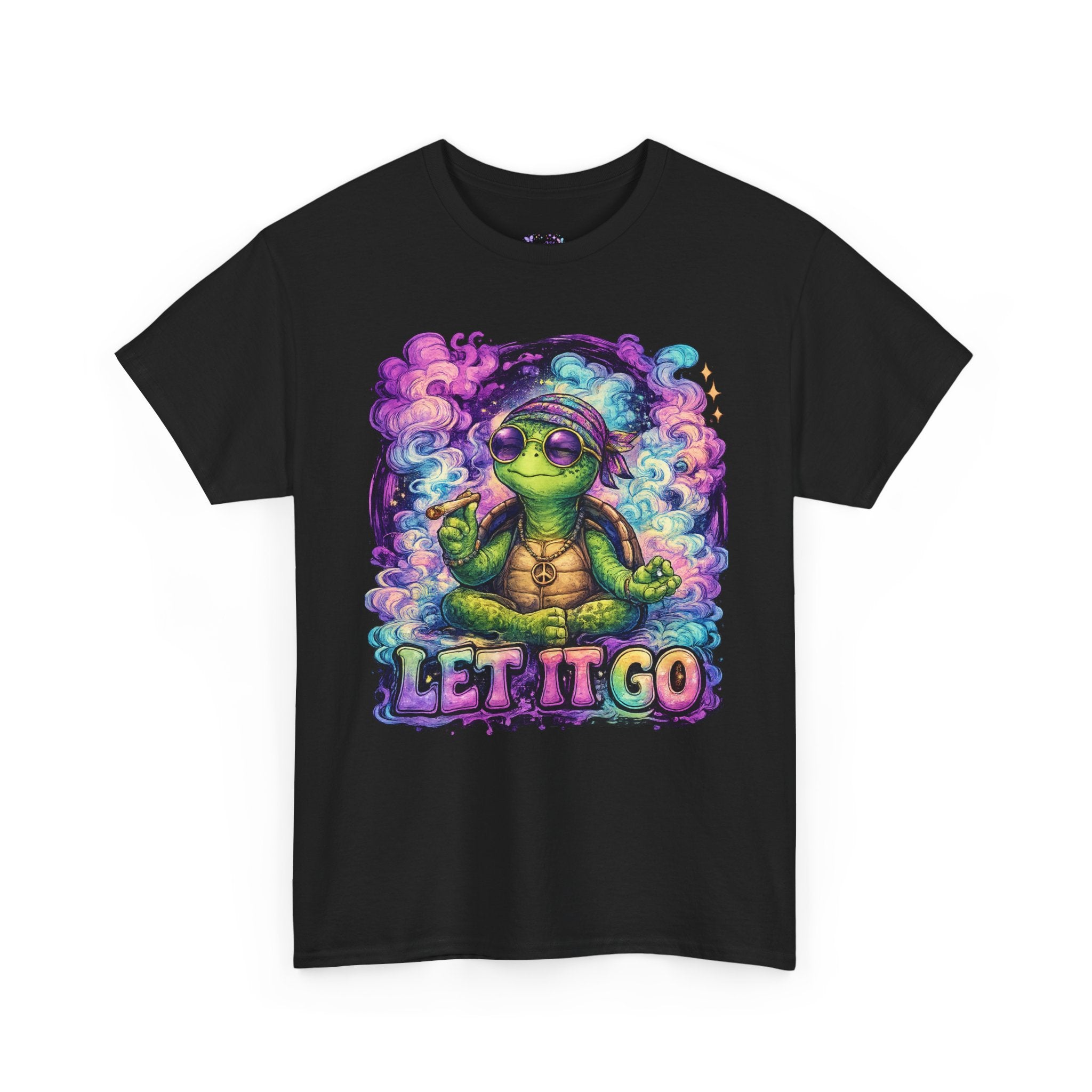 Let It Go Turtle T-Shirt | Chill Turtle Graphic Tee | Retro Hippie Turtle Shirt | Positive Vibes Relaxation Tee | Colorful Smoke Art Shirt