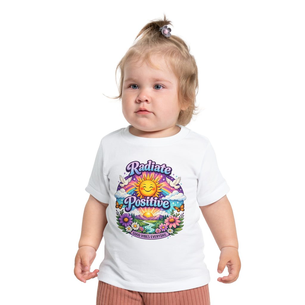 Radiate Positive Toddler T-Shirt – Purple Teal Sunshine Graphic Tee | Positive Vibes Kids Shirt | Inspirational Rainbow Toddler Clothing
