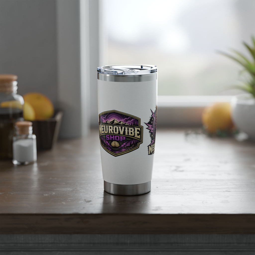 NeuroVibe Shop Ignite Your Mind 20oz Tumbler | Purple Lightning Brain Design | ADHD Autism Awareness Travel Mug | Neurodiversity Mental Health Gift