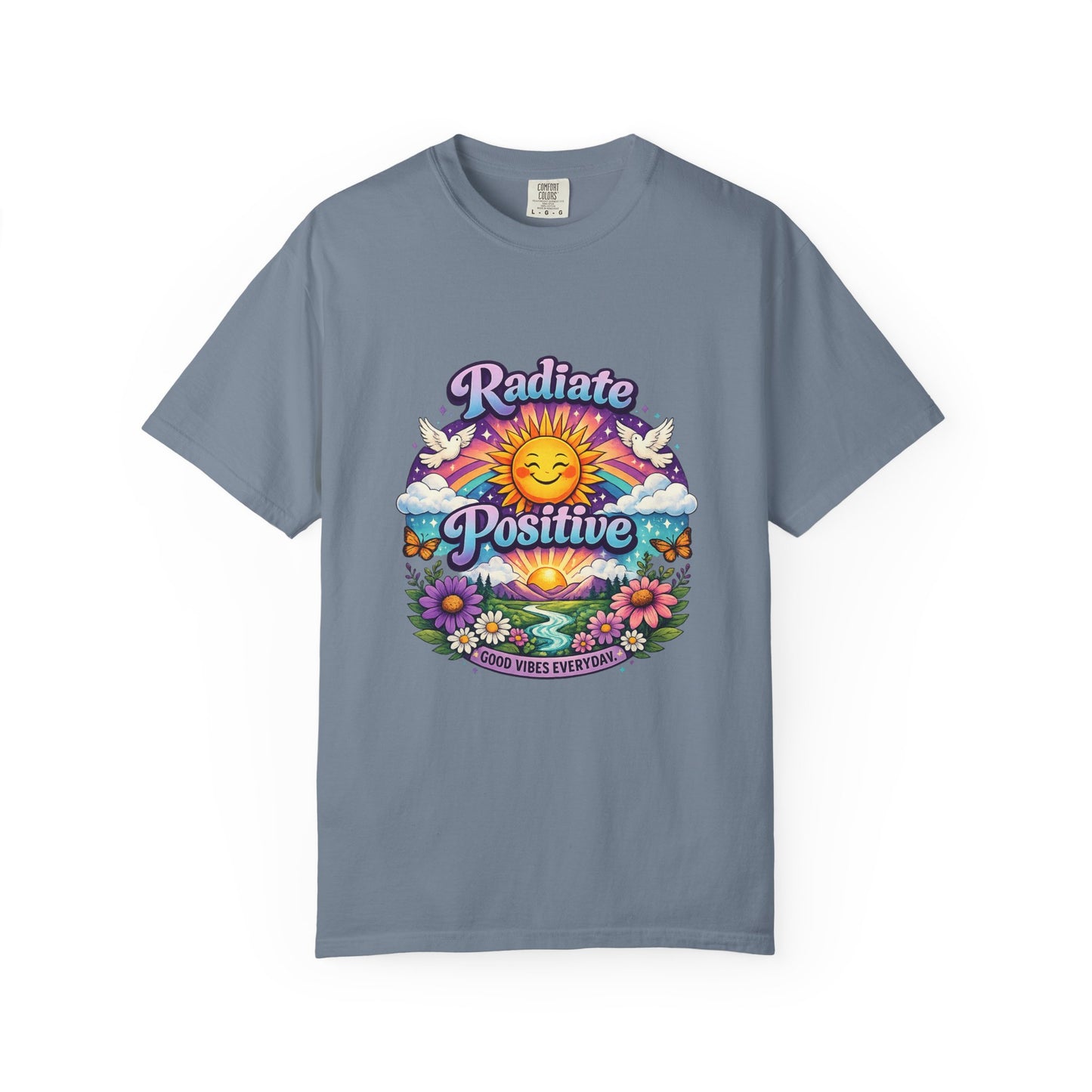 Radiate Positive Shirt – Groovy Purple & Teal Sunshine Floral Tee | Mental Health Awareness Gift