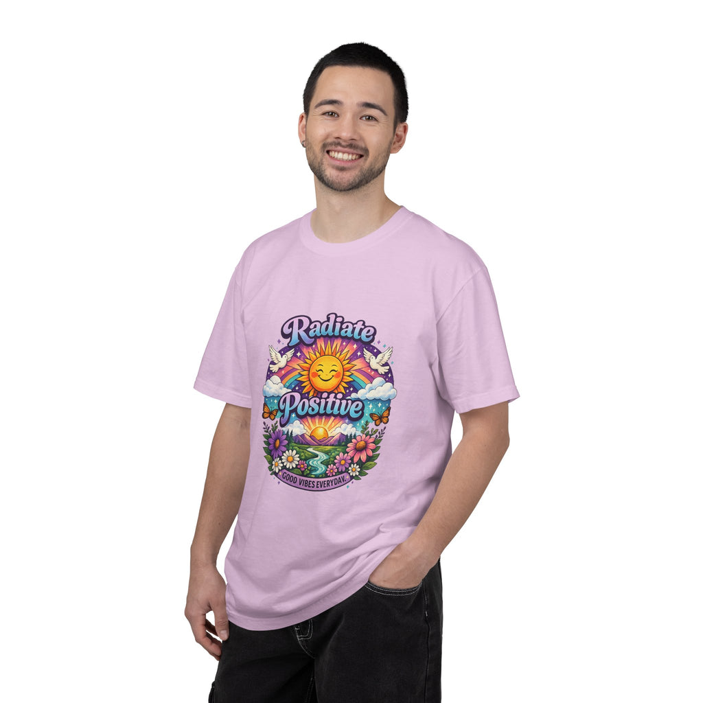 Radiate Positive Shirt – Groovy Purple & Teal Sunshine Floral Tee | Mental Health Awareness Gift