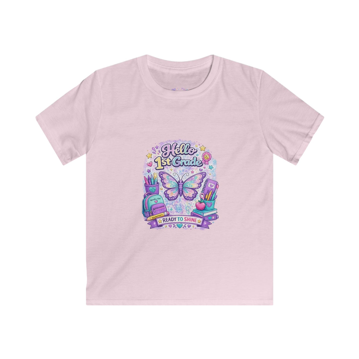 Hello 1st Grade Ready to Shine T-Shirt | First Grade Butterfly Shirt | First Day of School Tee | Back to School Kids Apparel 🦋📚🎒💜