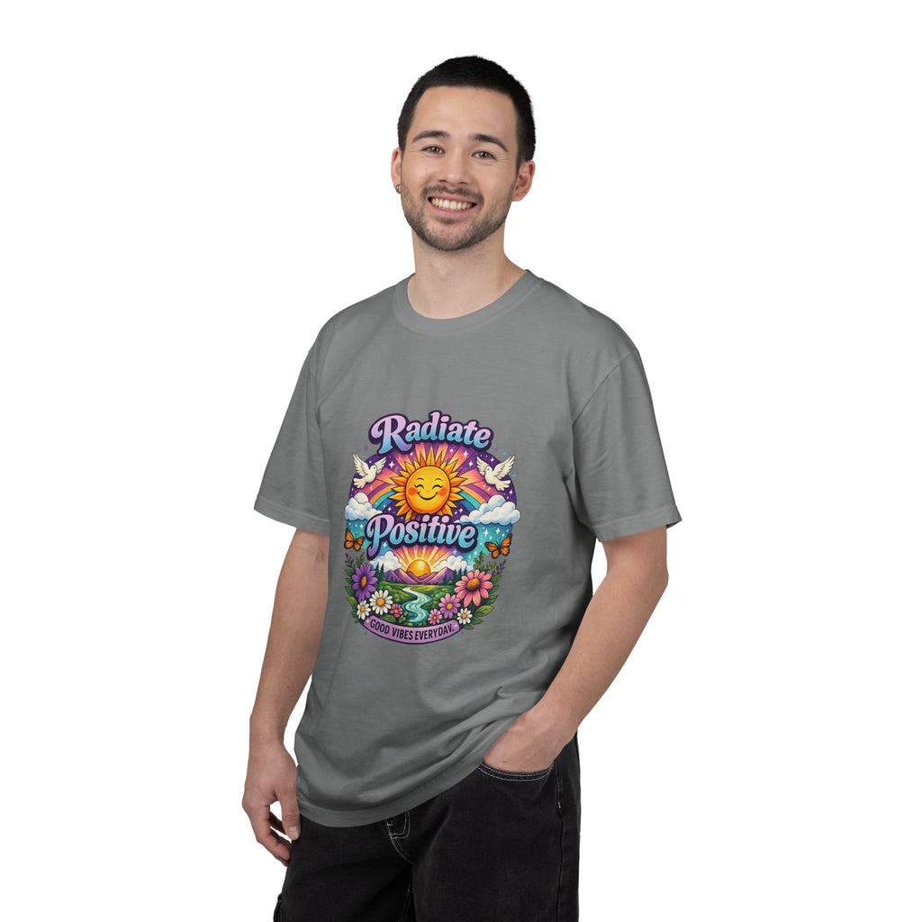 Radiate Positive Shirt – Groovy Purple & Teal Sunshine Floral Tee | Mental Health Awareness Gift