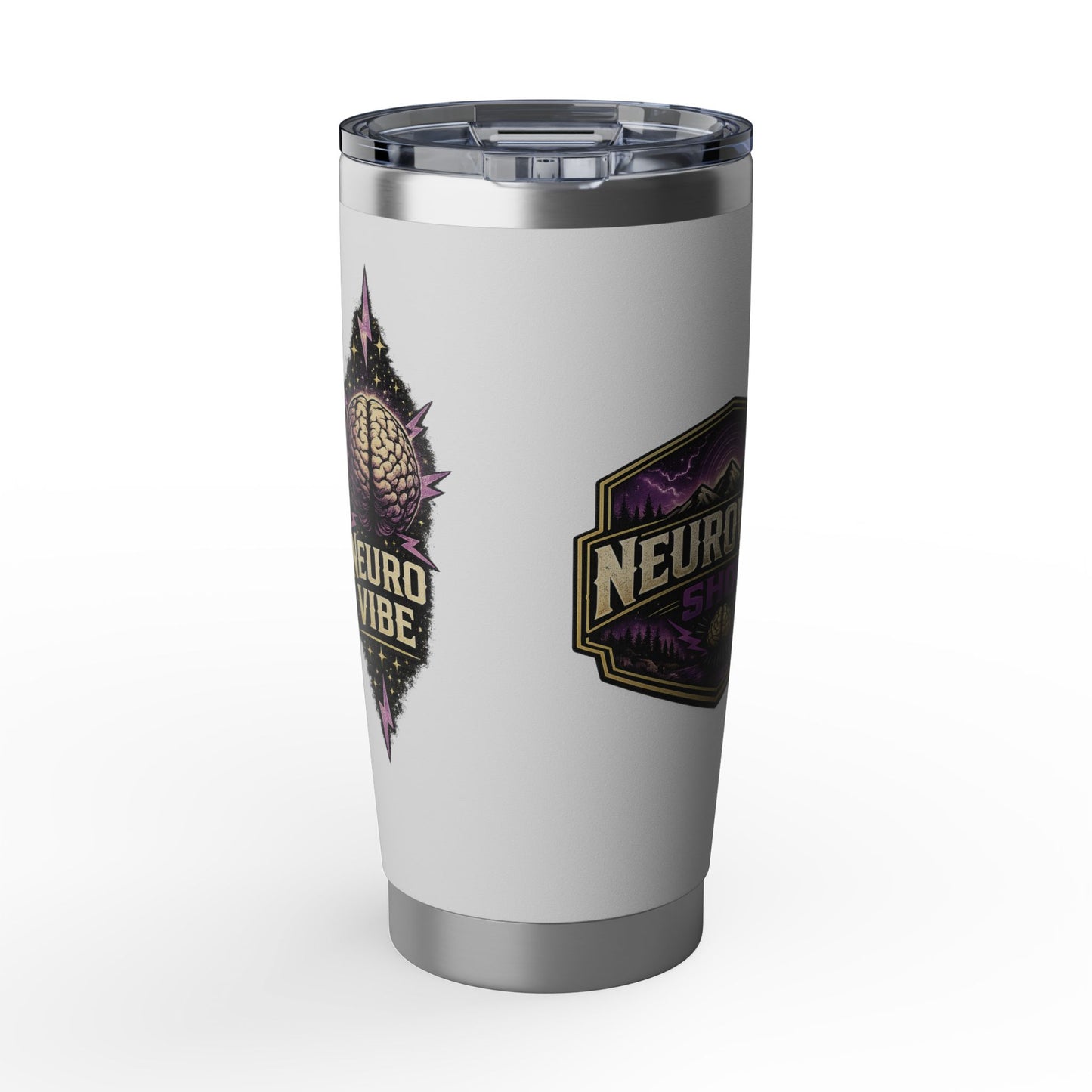 NeuroVibe Shop Ignite Your Mind 20oz Tumbler | Purple Lightning Brain Design | ADHD Autism Awareness Travel Mug | Neurodiversity Mental Health Gift