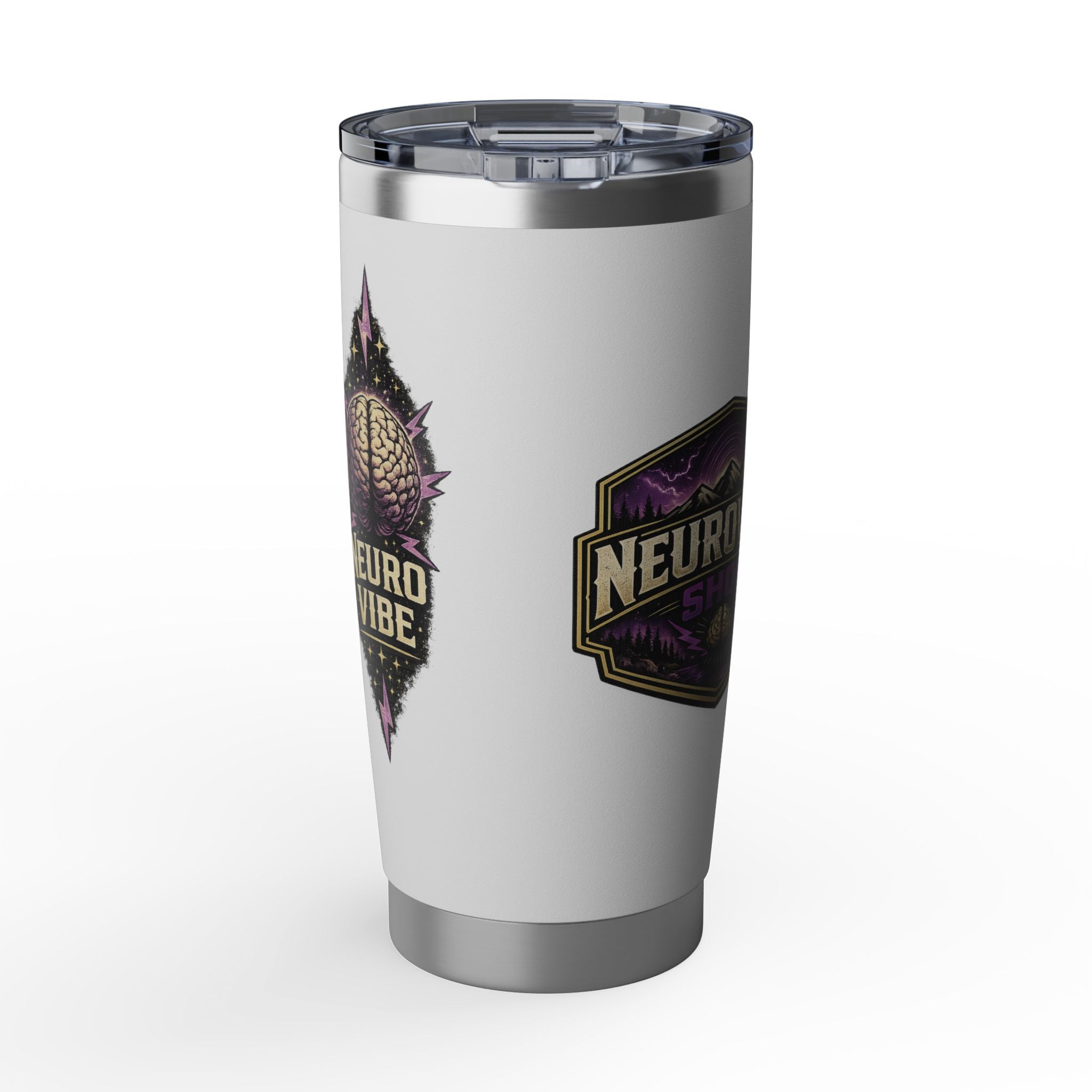 NeuroVibe Shop Ignite Your Mind 20oz Tumbler | Purple Lightning Brain Design | ADHD Autism Awareness Travel Mug | Neurodiversity Mental Health Gift
