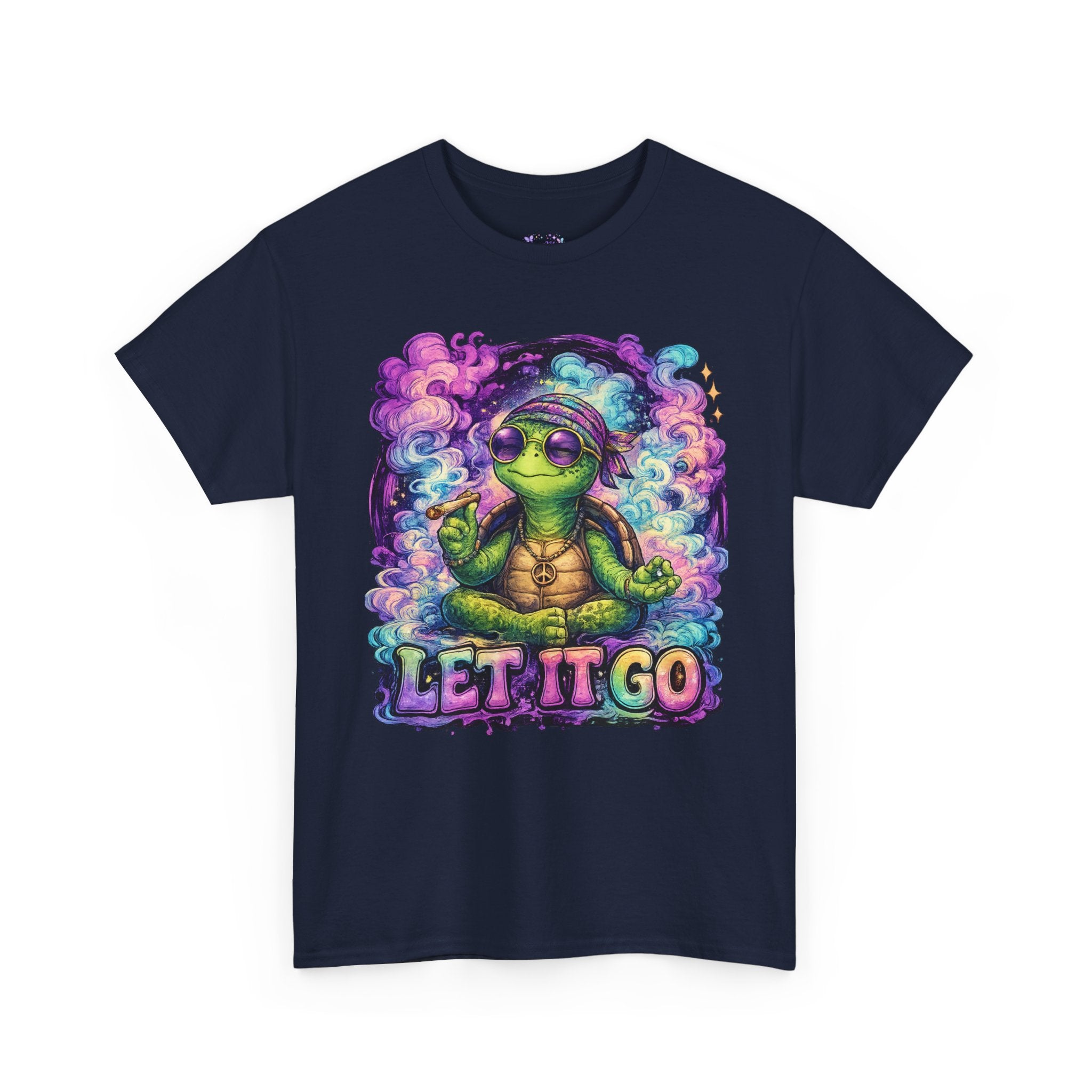 Let It Go Turtle T-Shirt | Chill Turtle Graphic Tee | Retro Hippie Turtle Shirt | Positive Vibes Relaxation Tee | Colorful Smoke Art Shirt