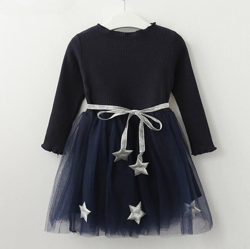 Bear Leader Girls Dress Pentagram Princess Dress Brand Girls Clothes Children Clothing European and American Style Girls Dresses