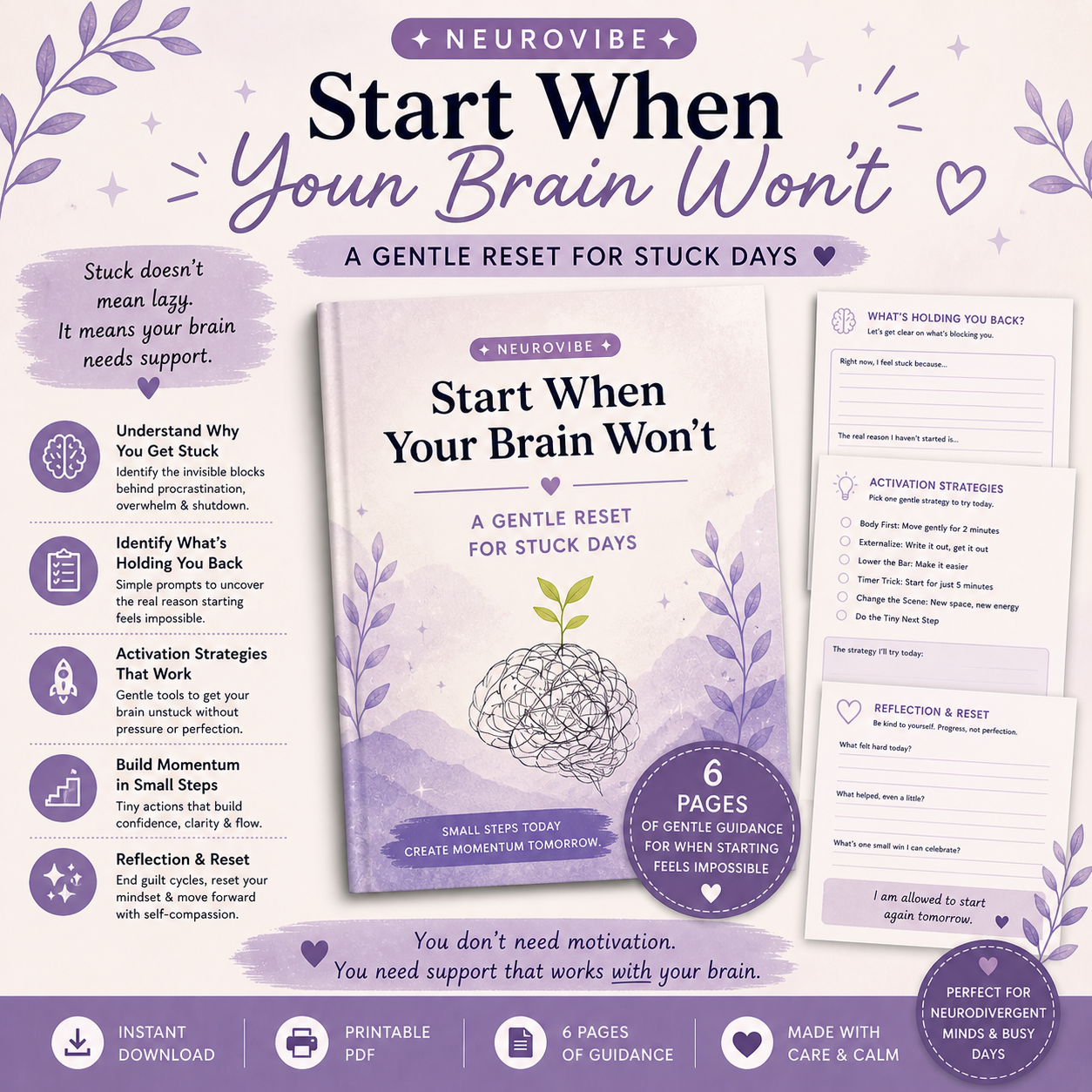 🌿 NeuroVibe Reset Kit: Start When Your Brain Won’t|
A Gentle Productivity Reset for Stuck Days